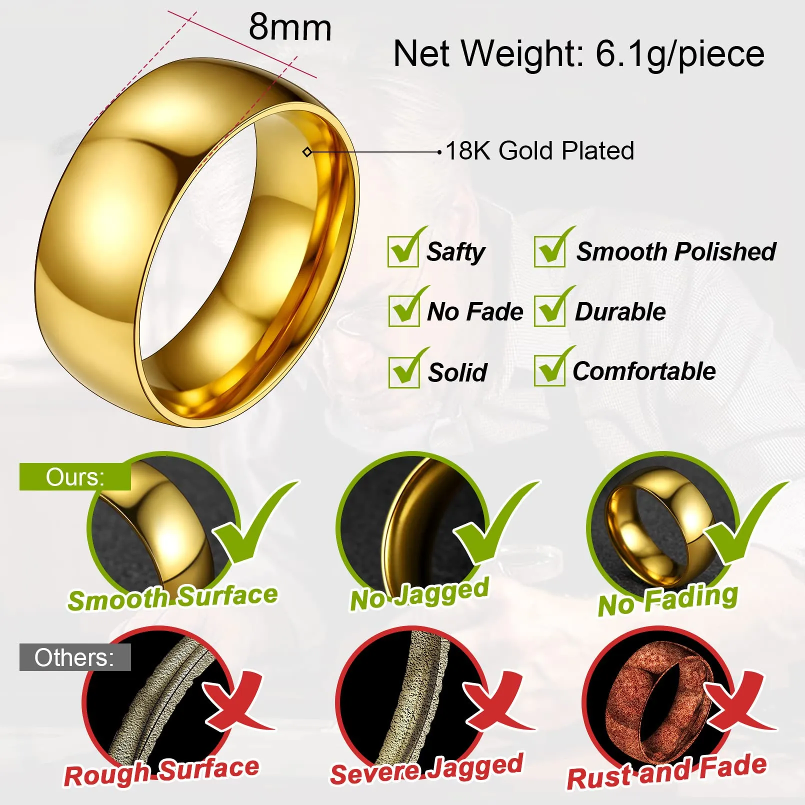 FaithHeart Anello Impilabile Classica per Uomo Donna Larghezza 2/4/6/8 MM Misure Diverse Argento Oro Nero Set di Anelli Fantasia Regalo Compleanno Coppie - immagine 6