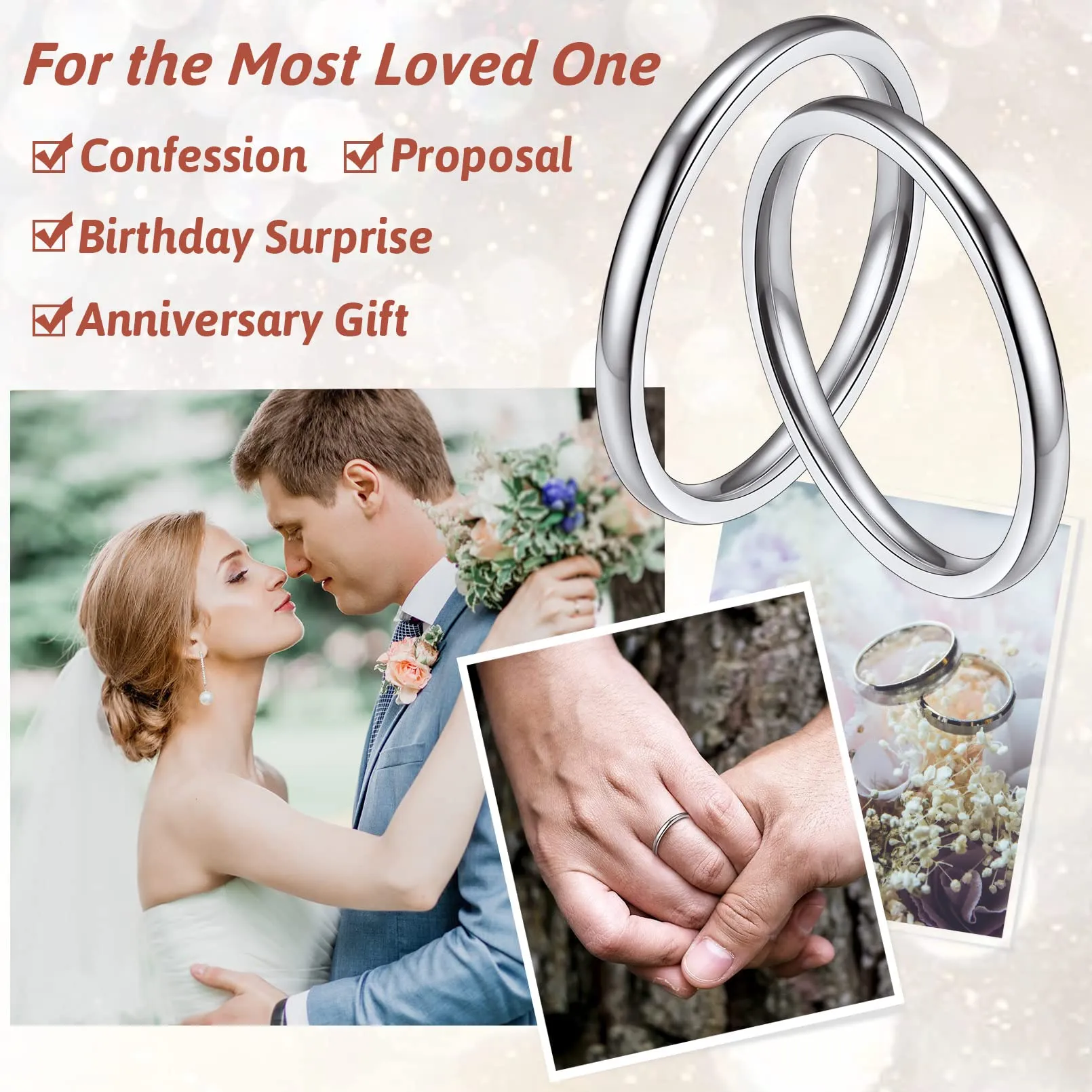 FaithHeart Anello Impilabile Classica per Uomo Donna Larghezza 2/4/6/8 MM Misure Diverse Argento Oro Nero Set di Anelli Fantasia Regalo Compleanno Coppie - immagine 2