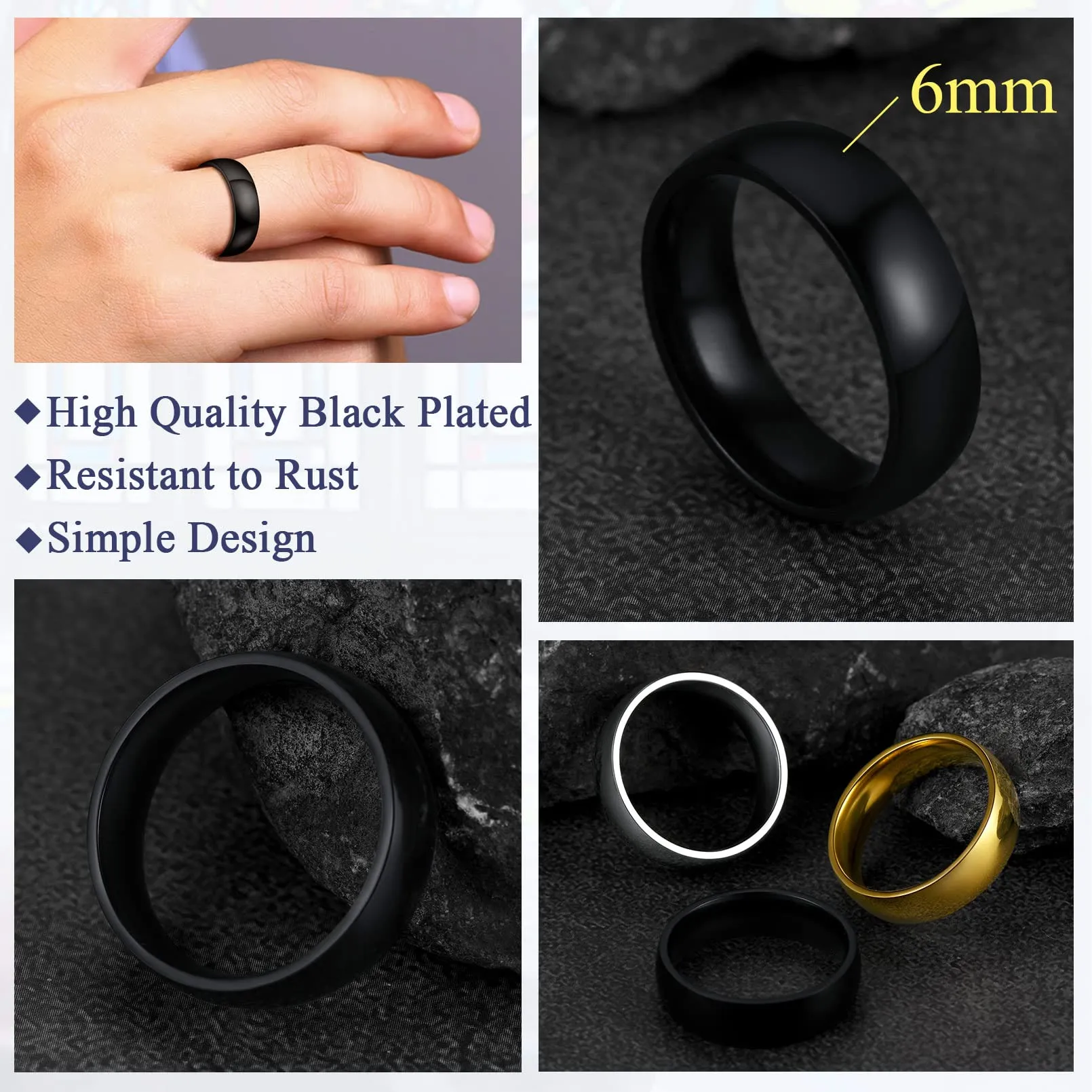 FaithHeart Anello Impilabile Classica per Uomo Donna Larghezza 2/4/6/8 MM Misure Diverse Argento Oro Nero Set di Anelli Fantasia Regalo Compleanno Coppie - immagine 5