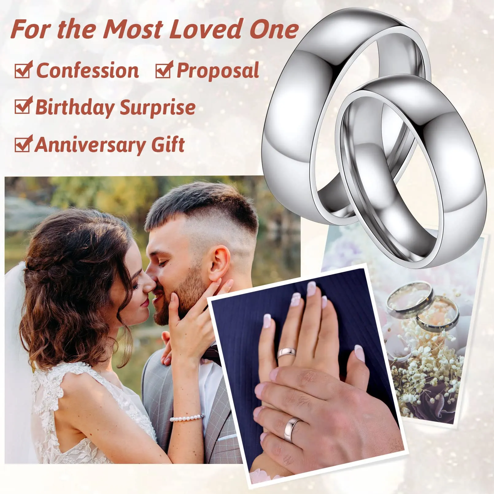 FaithHeart Anello Impilabile Classica per Uomo Donna Larghezza 2/4/6/8 MM Misure Diverse Argento Oro Nero Set di Anelli Fantasia Regalo Compleanno Coppie - immagine 2