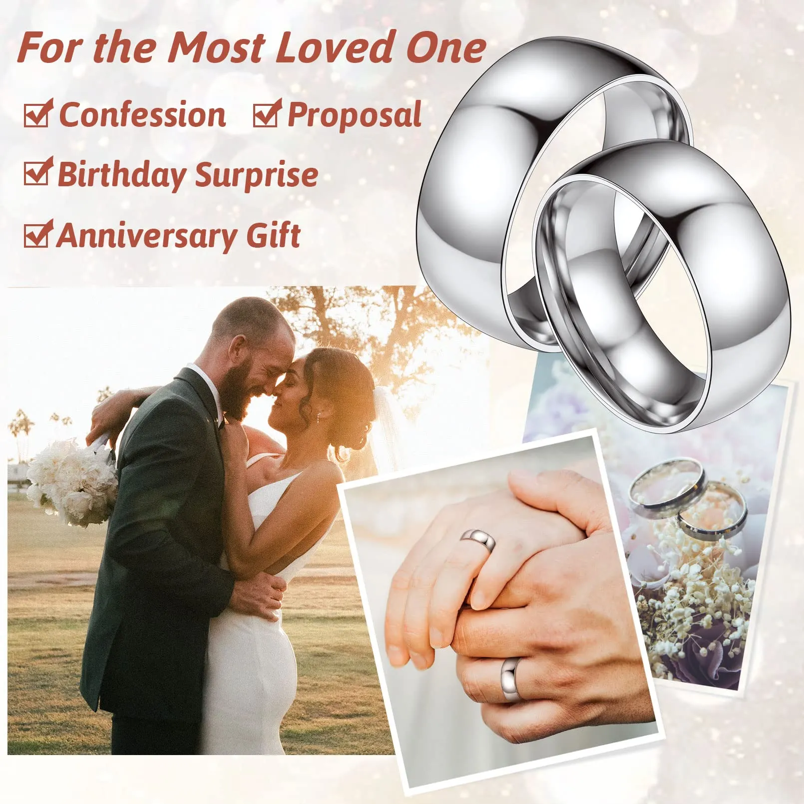 FaithHeart Anello Impilabile Classica per Uomo Donna Larghezza 2/4/6/8 MM Misure Diverse Argento Oro Nero Set di Anelli Fantasia Regalo Compleanno Coppie - immagine 4