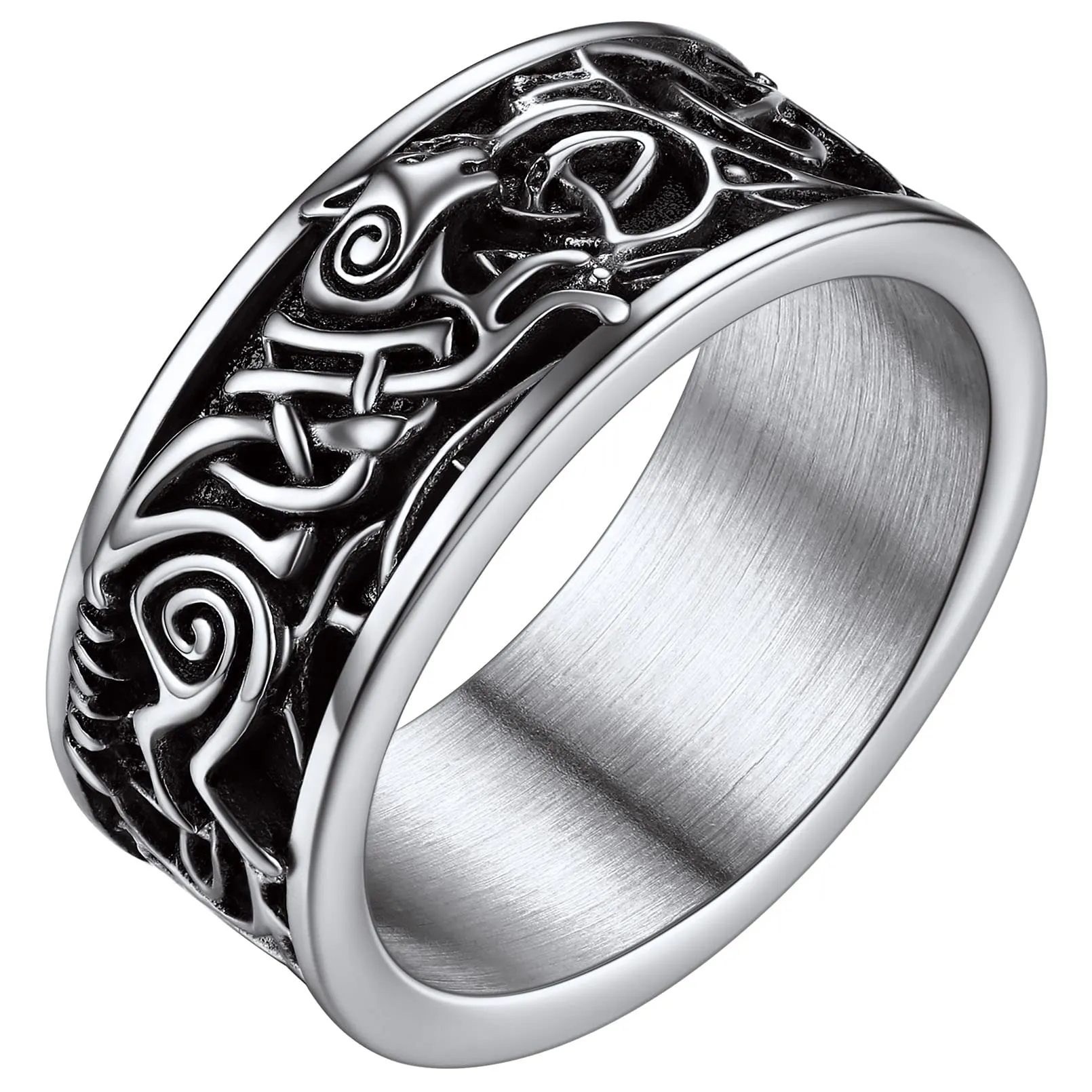 FaithHeart Anello Totem del Lupo Vichingo in Acciaio Inox Vintage con Runa Retro e Nodo Celtico - Taglia US 7-14 IT 14-32 - immagine 1