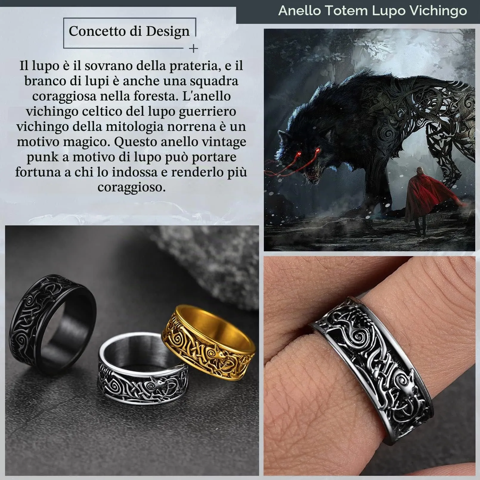 FaithHeart Anello in acciaio inox con testa di lupo peronizzato con anello da dito Rune retrò Viking Wolf con nodo celtico vichingo anello per uomo e uomo, 69, Acciaio inossidabile, Nessuna pietra - immagine 4