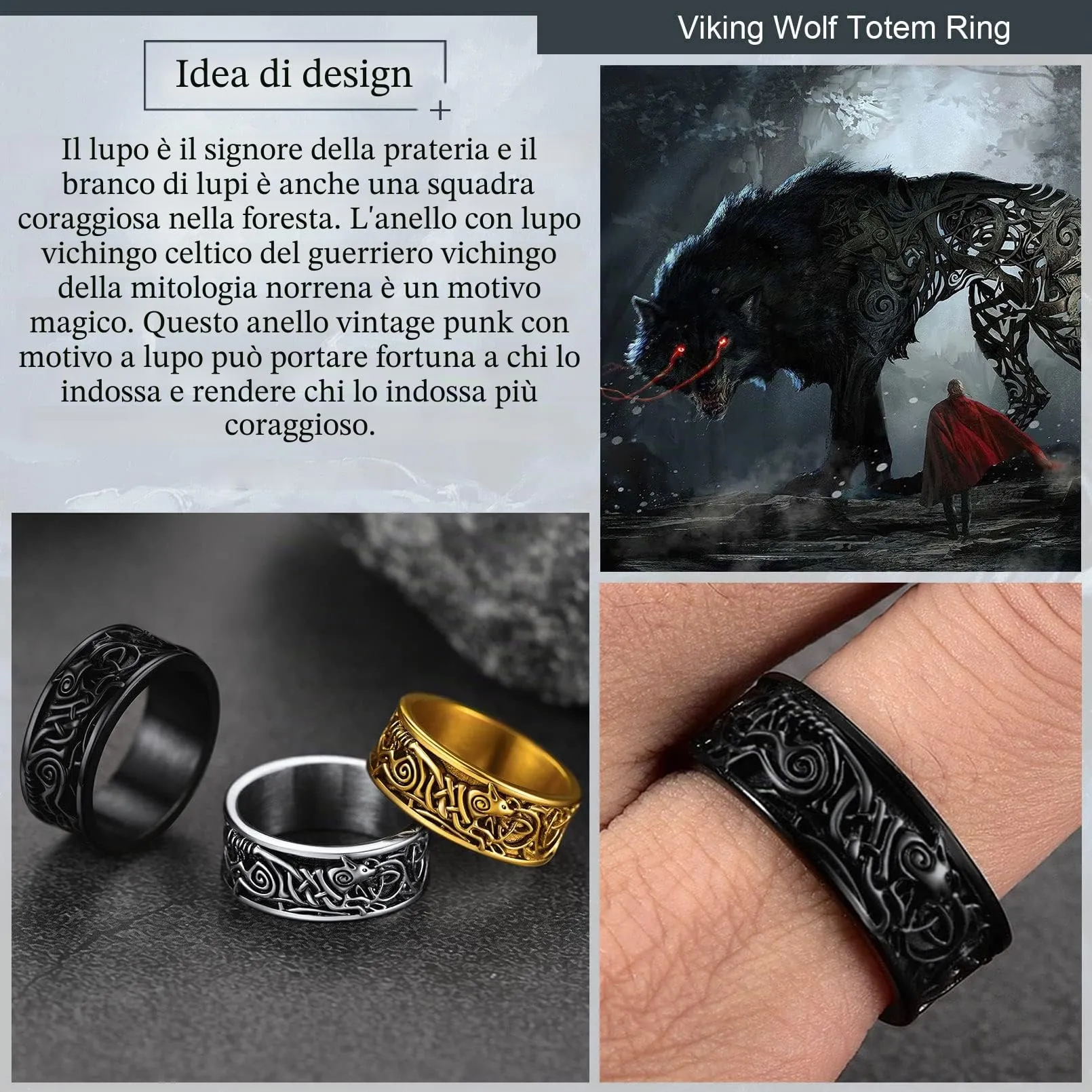 FaithHeart Anello in acciaio inox con testa di lupo peronizzato con anello da dito Rune retrò Viking Wolf con nodo celtico vichingo anello per uomo e uomo, 69, Metallo, Nessuna pietra preziosa - immagine 4