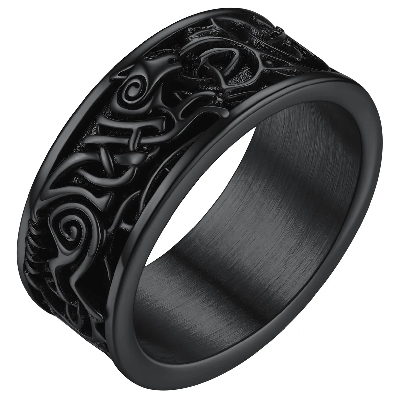 FaithHeart Anello Uomo Totem del Lupo Vichingo Anello in Acciaio Inox Anello Vintage con Runa Retro Anello da Dito con Nodo Celtico Taglia US 7-14 IT 14-32 - immagine 1