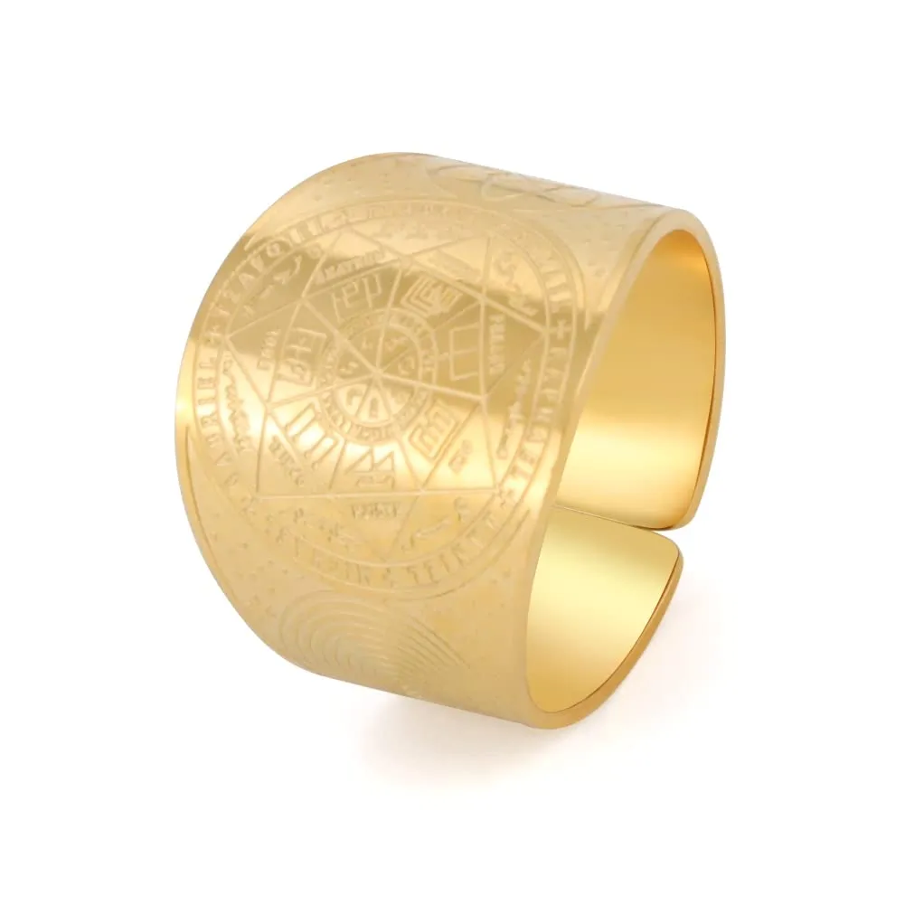 Amaxer Sette Arcangeli Anello per Uomo Cubo di Metatron Acciaio Inossidabile Il Sigillo di Salomone Tetragrammaton Arcangeli Protezione Anello Regolabile Fascia per Uomo Donna (Sette Arcangeli-Oro, 8) - immagine 1