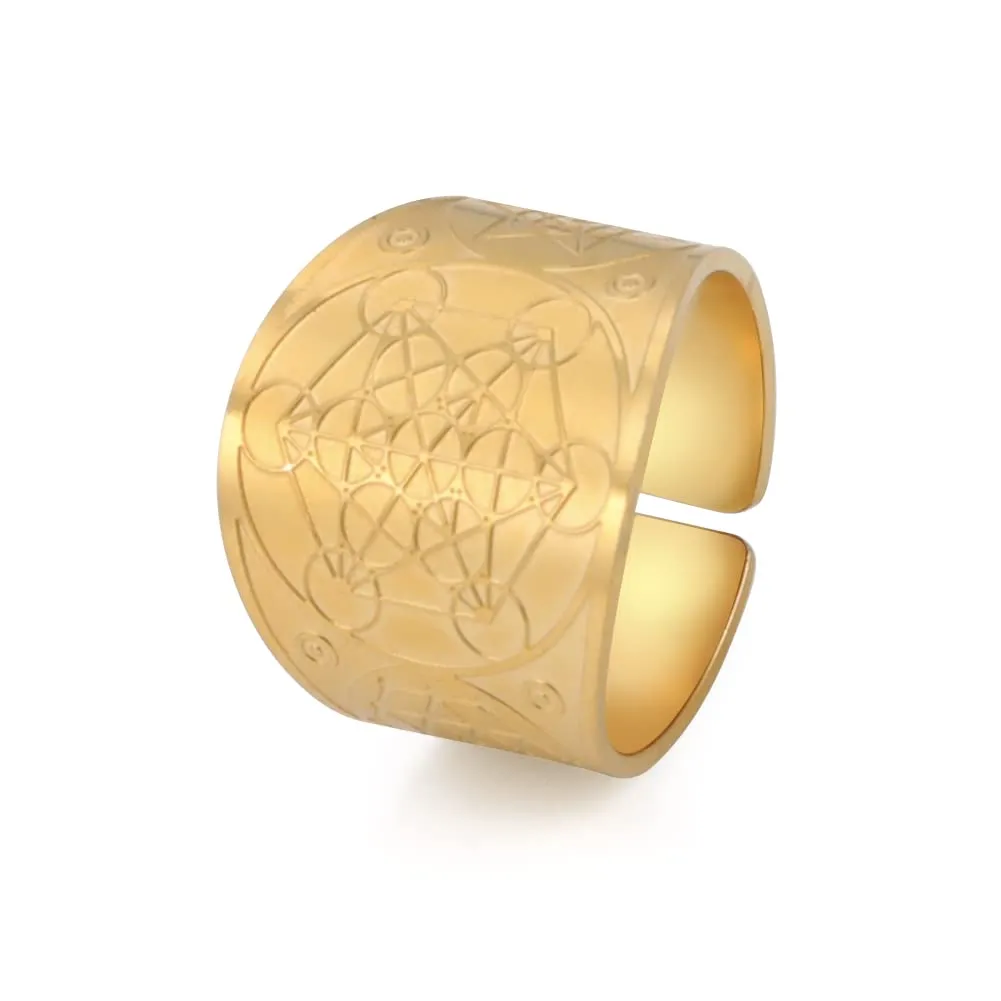 Amaxer Sette Arcangeli Anello per Uomo Cubo di Metatron Acciaio Inossidabile Il Sigillo di Salomone Tetragrammaton Arcangeli Protezione Anello Regolabile Fascia per Uomo Donna - immagine 1