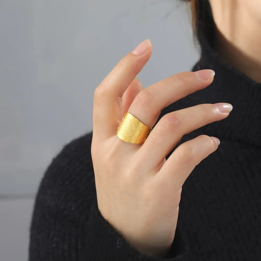 Amaxer Sette Arcangeli Anello per Uomo Cubo di Metatron Acciaio Inossidabile Il Sigillo di Salomone Tetragrammaton Arcangeli Protezione Anello Regolabile Fascia per Uomo Donna - immagine 4