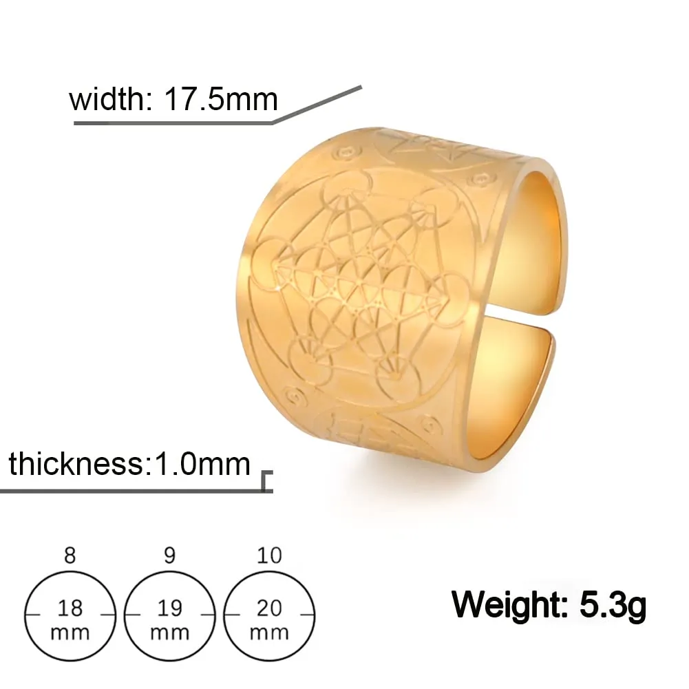 Amaxer Sette Arcangeli Anello per Uomo Cubo di Metatron Acciaio Inossidabile Il Sigillo di Salomone Tetragrammaton Arcangeli Protezione Anello Regolabile Fascia per Uomo Donna - immagine 5