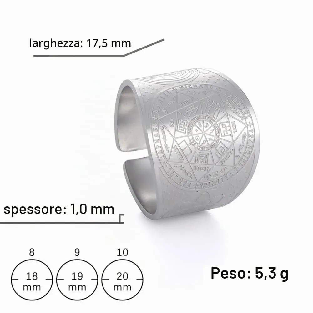 Amaxer Sette Arcangeli Anello per Uomo Cubo di Metatron Acciaio Inossidabile Il Sigillo di Salomone Tetragrammaton Arcangeli Protezione Anello Regolabile Fascia per Uomo Donna - immagine 5
