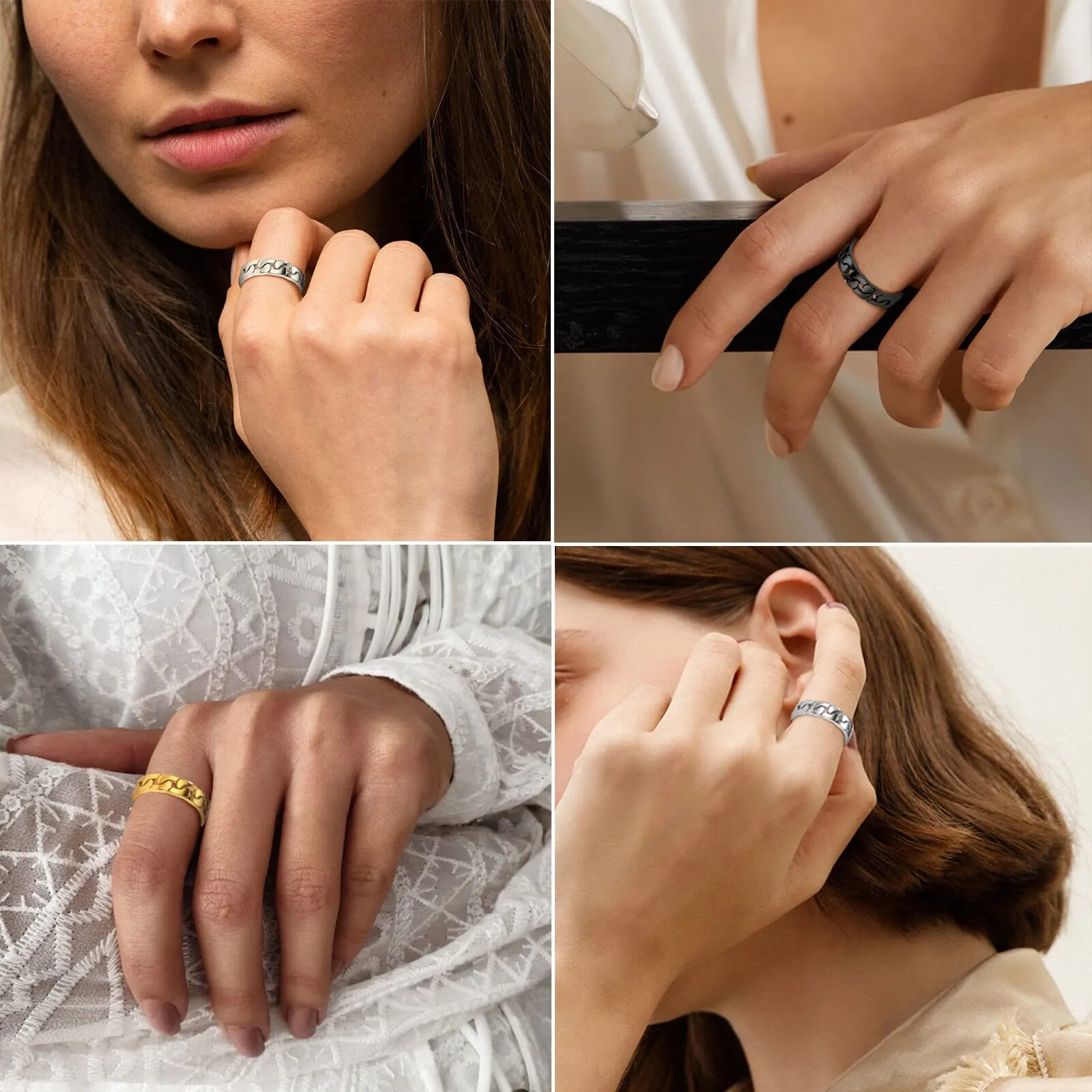 FindChic Anello Uomo Donna Anello Ragazzo Fidanzamento Coppie Catena Pollice Acciaio Inossidabile Ragazza 54 - immagine 2