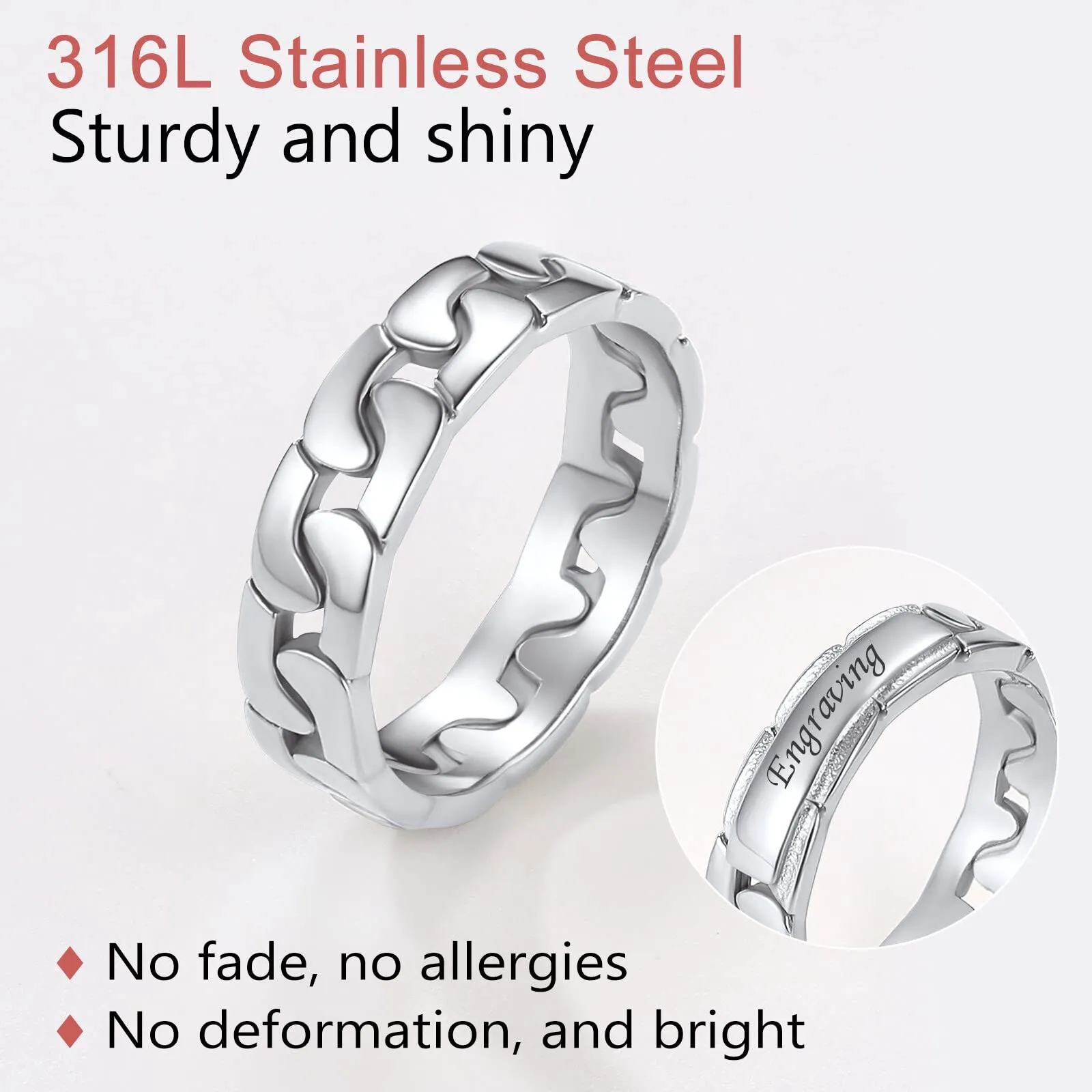 FindChic Anello Uomo Donna Anello Ragazzo Fidanzamento Coppie Catena Pollice Acciaio Inossidabile Ragazza 54 - immagine 5