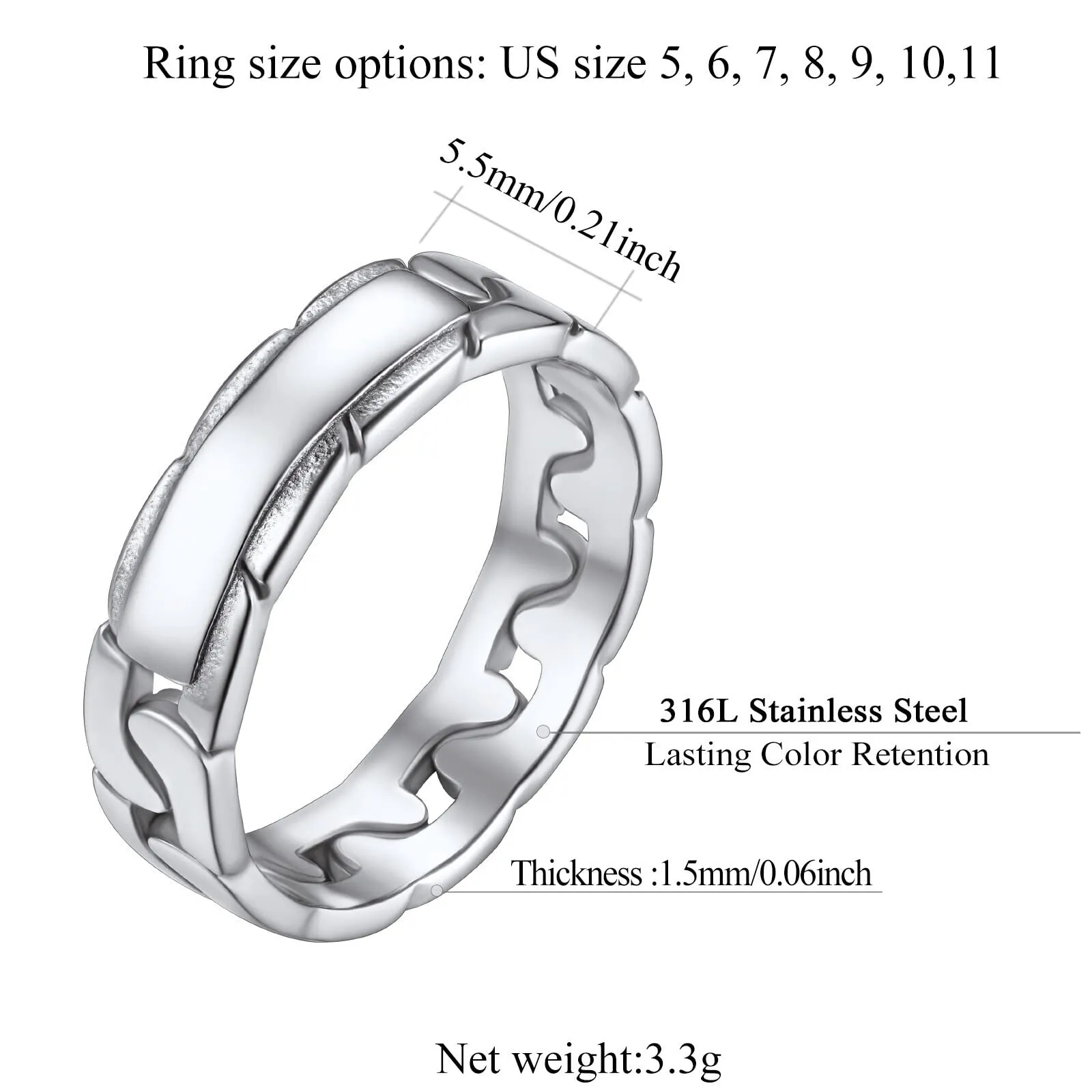 Anello da uomo, donna, anello ragazzo, fidanzamento, coppie, catena in acciaio inossidabile, ragazza 62, Ottone - immagine 4