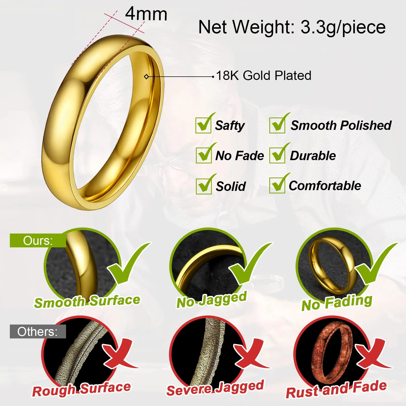 FaithHeart Anello Impilabile Classica per Uomo Donna Larghezza 2/4/6/8 MM Misure Diverse Argento Oro Nero Set di Anelli Fantasia Regalo Compleanno Coppie - immagine 3