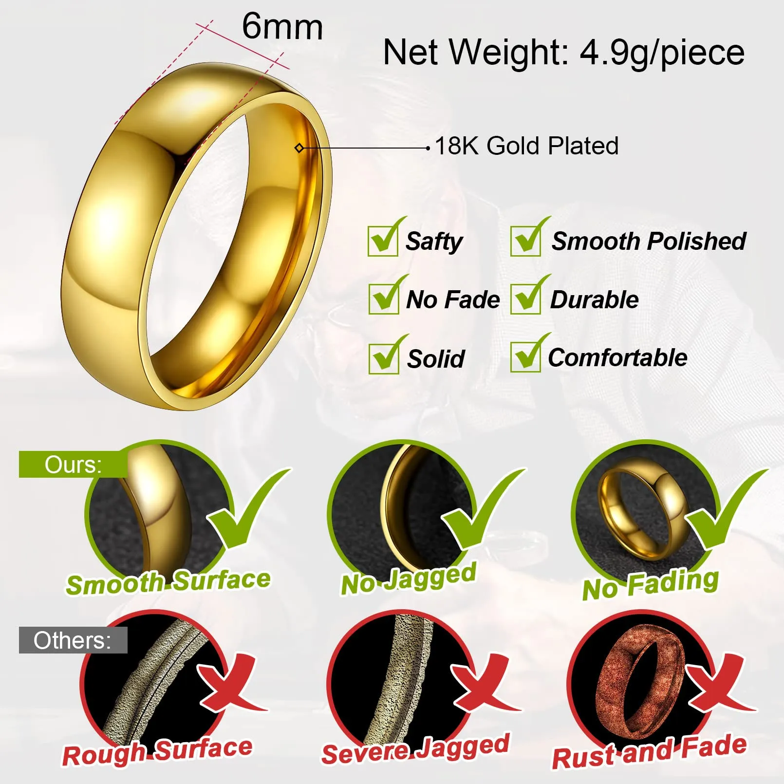 FaithHeart Anello Impilabile Classica per Uomo Donna Larghezza 2/4/6/8 MM Misure Diverse Argento Oro Nero Set di Anelli Fantasia Regalo Compleanno Coppie - immagine 3