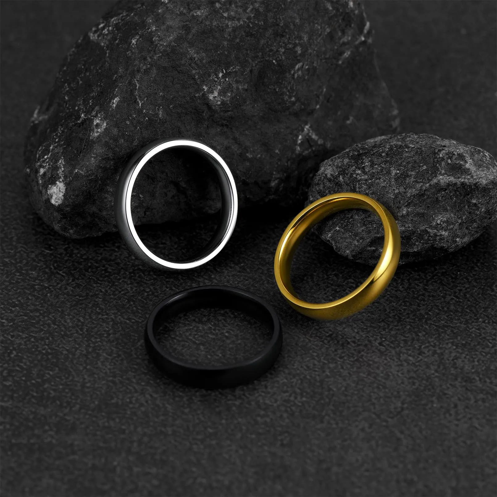 FaithHeart Anello Impilabile Classica per Uomo Donna Larghezza 2/4/6/8 MM Misure Diverse Argento Oro Nero Set di Anelli Fantasia Regalo Compleanno Coppie - immagine 8