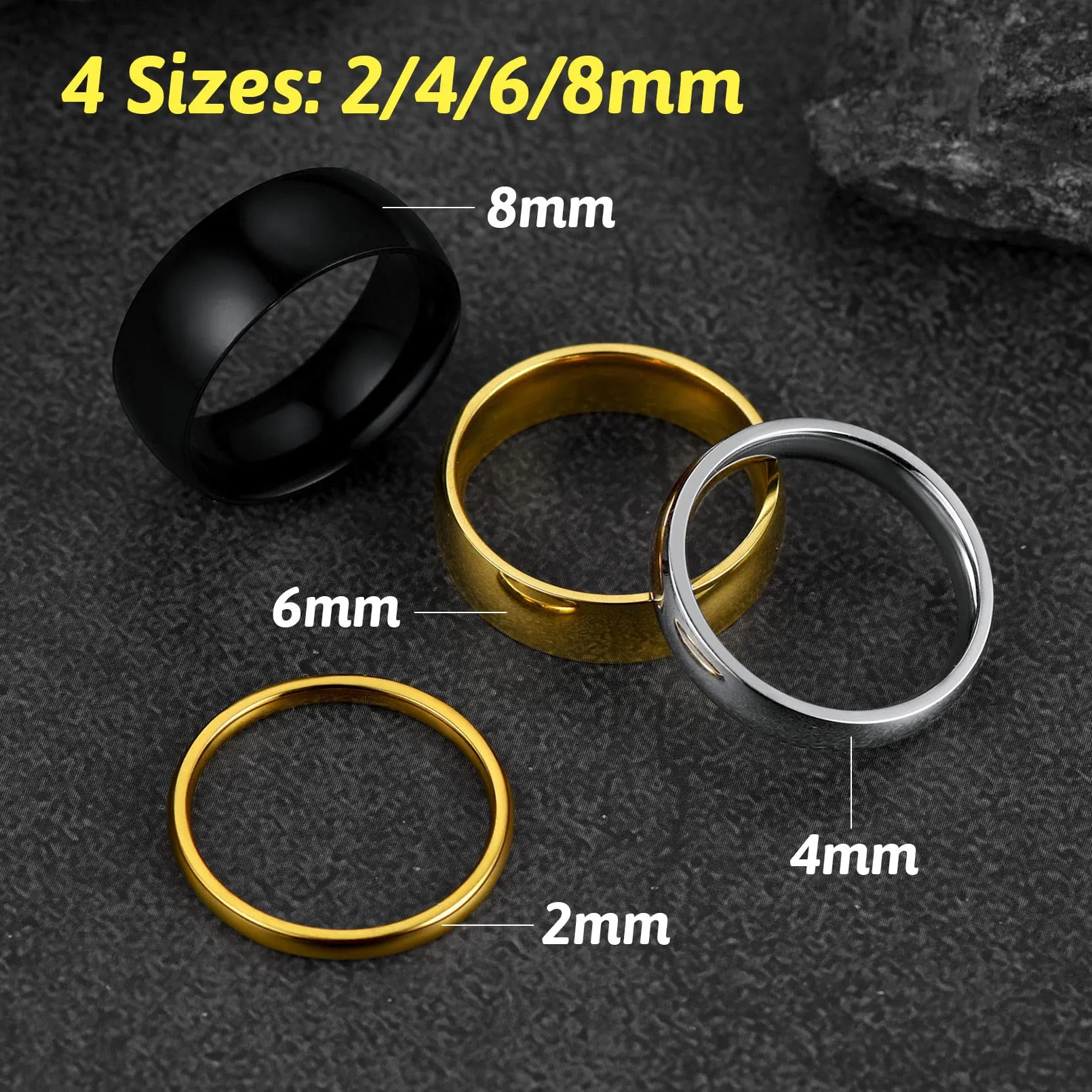 FaithHeart Anello Impilabile Classica per Uomo Donna Larghezza 2/4/6/8 MM Misure Diverse Argento Oro Nero Set di Anelli Fantasia Regalo Compleanno Coppie - immagine 2