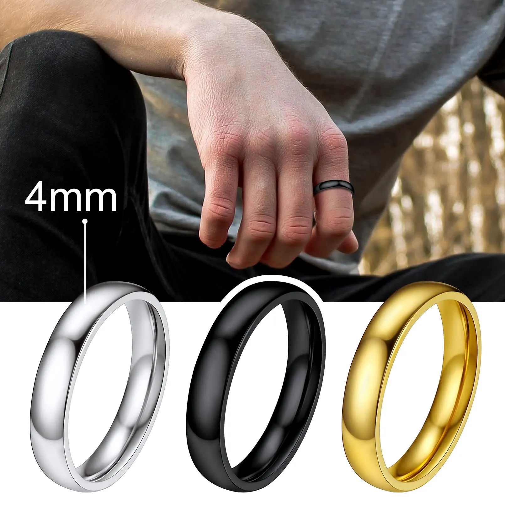 FaithHeart Anello Impilabile Classica per Uomo Donna Larghezza 2/4/6/8 MM Misure Diverse Argento Oro Nero Set di Anelli Fantasia Regalo Compleanno Coppie - immagine 2