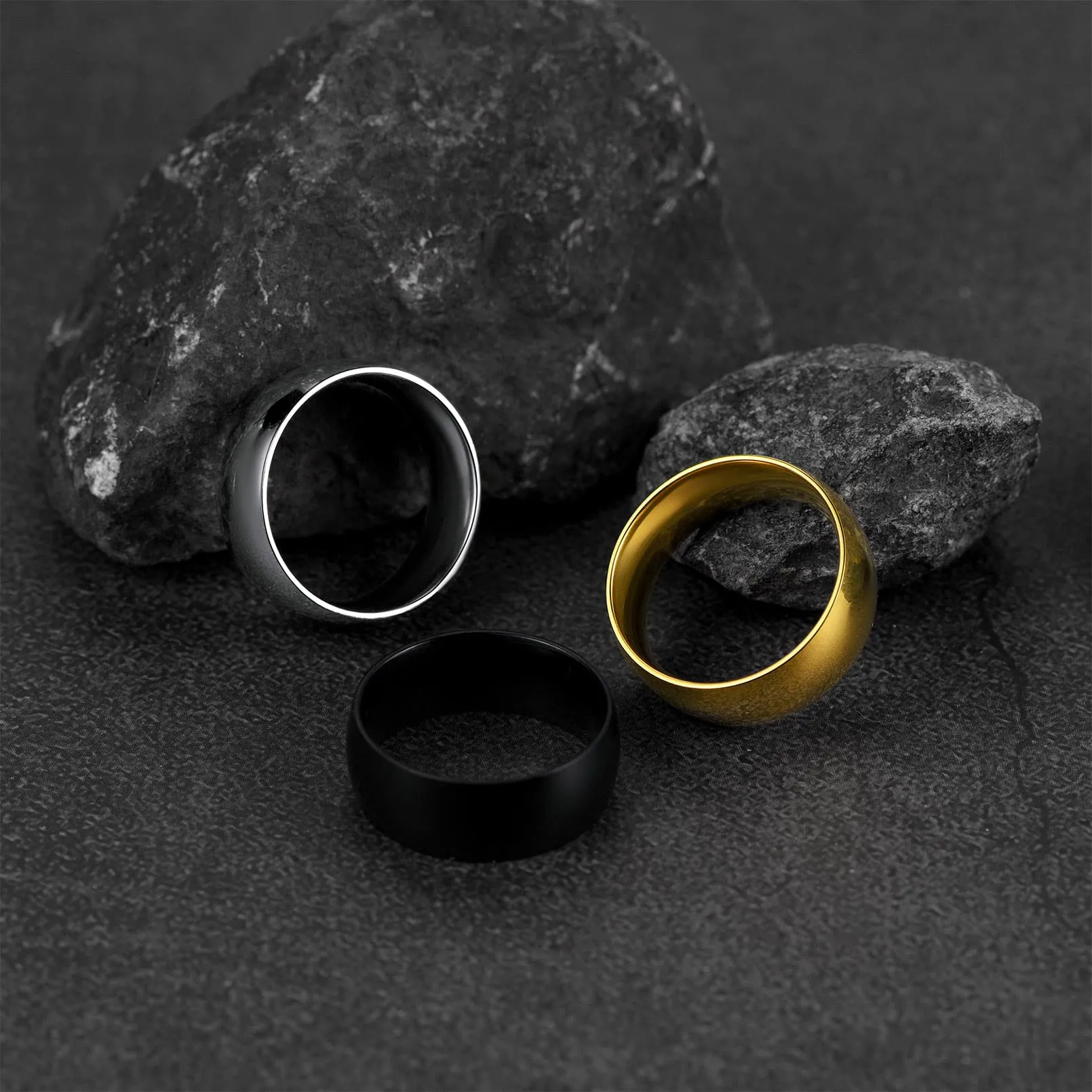 FaithHeart Anello Impilabile Classica per Uomo Donna Larghezza 2/4/6/8 MM Misure Diverse Argento Oro Nero Set di Anelli Fantasia Regalo Compleanno Coppie - immagine 8