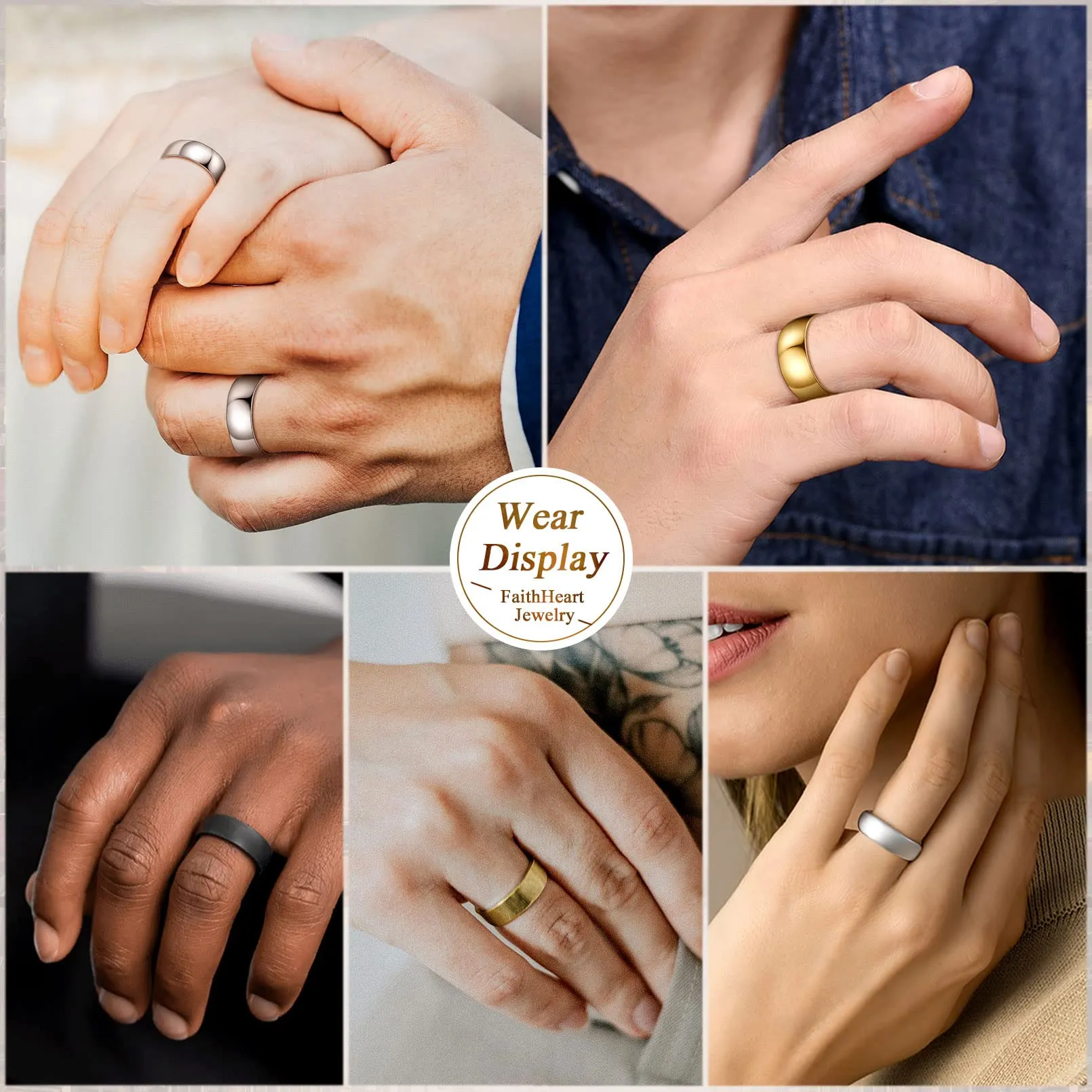 FaithHeart Anello Impilabile Classica per Uomo Donna Larghezza 2/4/6/8 MM Misure Diverse Argento Oro Nero Set di Anelli Fantasia Regalo Compleanno Coppie - immagine 2