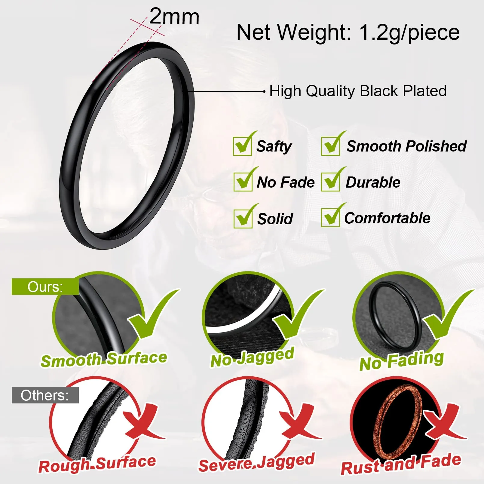 FaithHeart Anello Impilabile Classica per Uomo Donna Larghezza 2/4/6/8 MM Misure Diverse Argento Oro Nero Set di Anelli Fantasia Regalo Compleanno Coppie - immagine 3