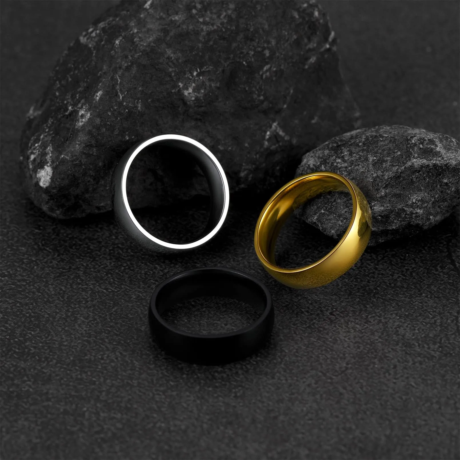 FaithHeart Anello Impilabile Classica per Uomo Donna Larghezza 2/4/6/8 MM Misure Diverse Argento Oro Nero Set di Anelli Fantasia Regalo Compleanno Coppie - immagine 7