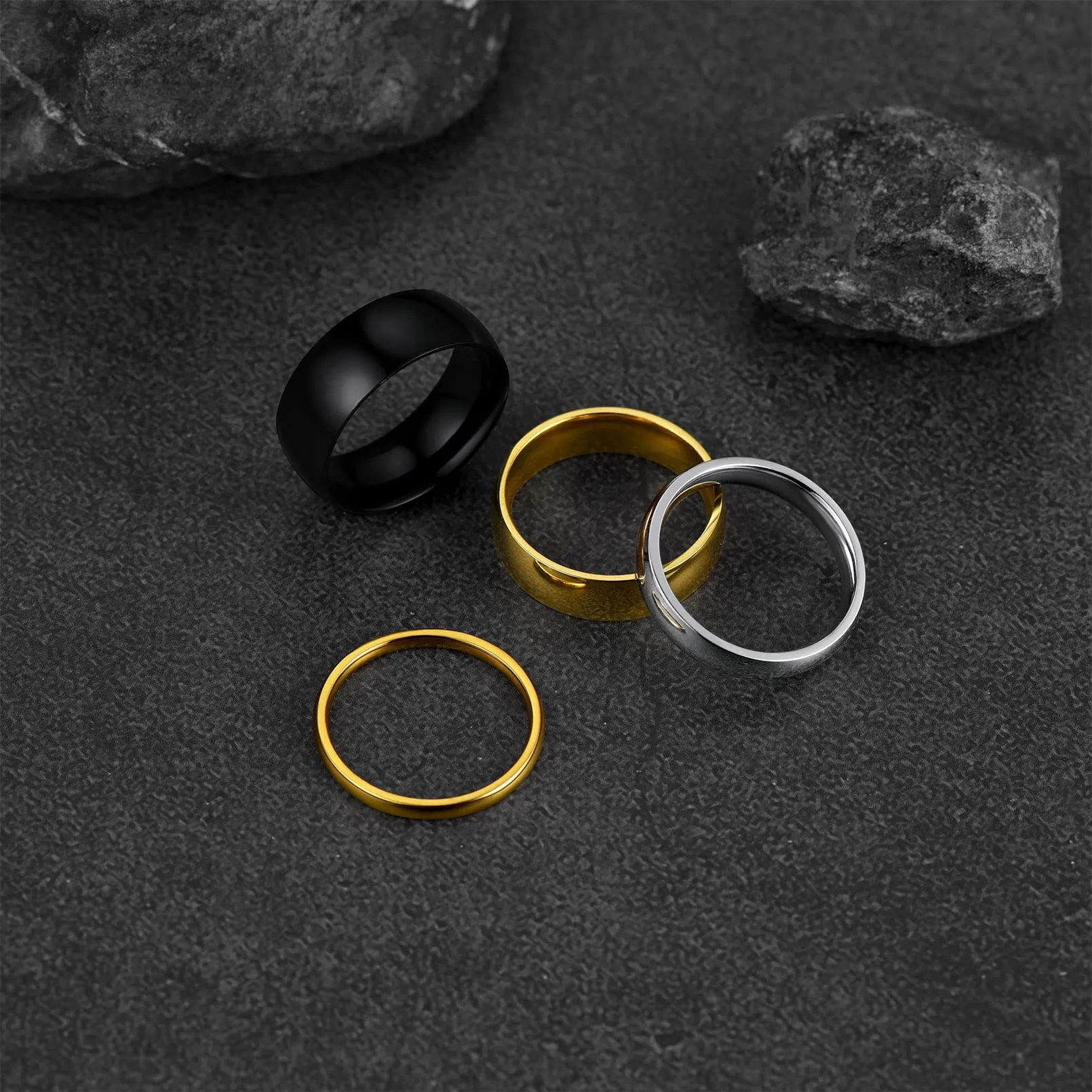 FaithHeart Anello Impilabile Classica per Uomo Donna Larghezza 2/4/6/8 MM Misure Diverse Argento Oro Nero Set di Anelli Fantasia Regalo Compleanno Coppie - immagine 8