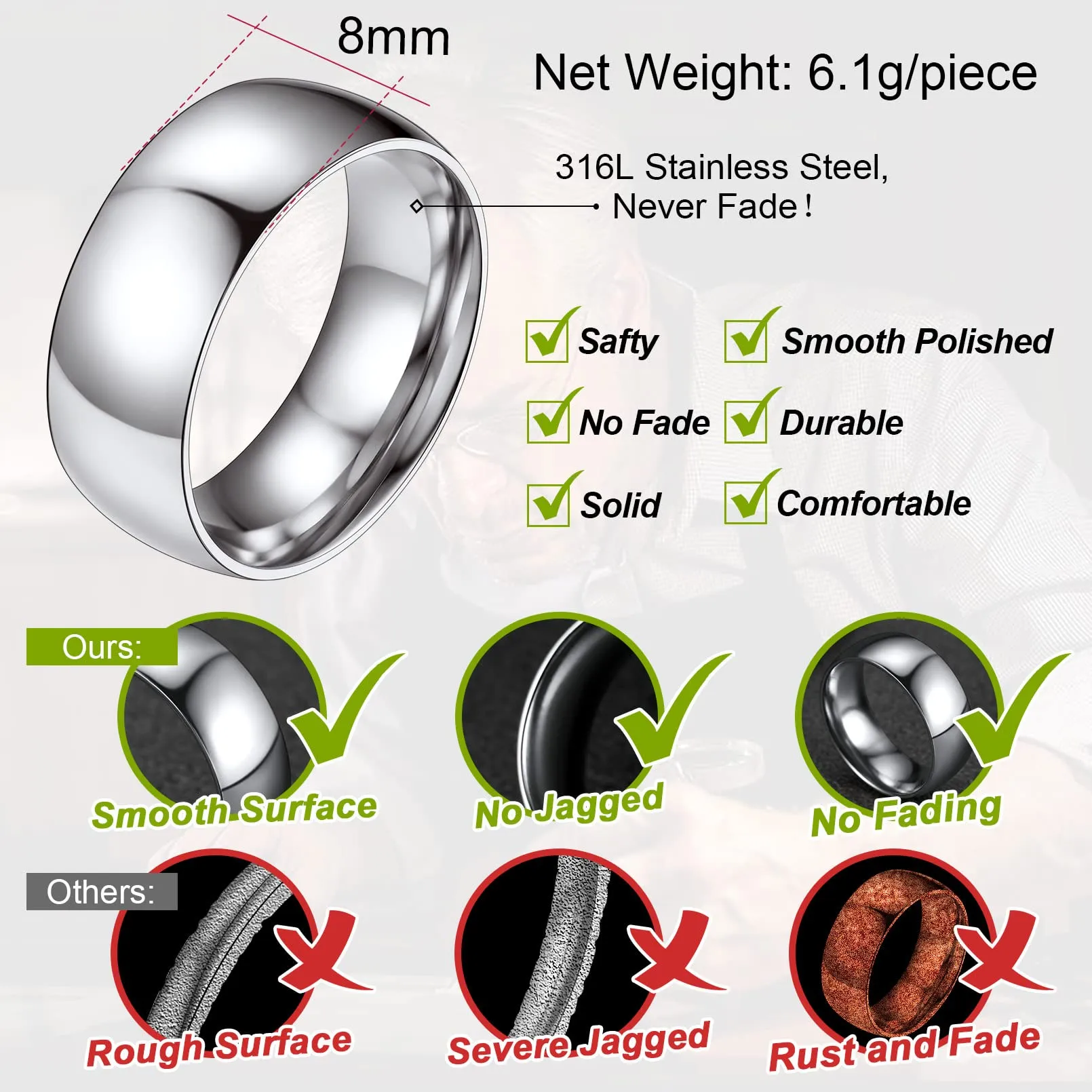 FaithHeart Anello Impilabile Classica per Uomo Donna Larghezza 2/4/6/8 MM Misure Diverse Argento Oro Nero Set di Anelli Fantasia Regalo Compleanno Coppie - immagine 3