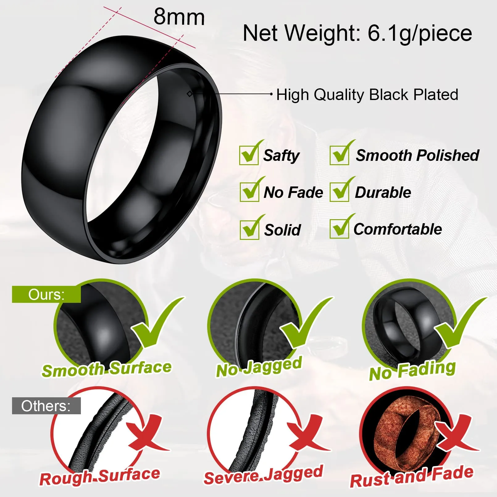 FaithHeart Anello Impilabile Classica per Uomo Donna Larghezza 2/4/6/8 MM Misure Diverse Argento Oro Nero Set di Anelli Fantasia Regalo Compleanno Coppie - immagine 3