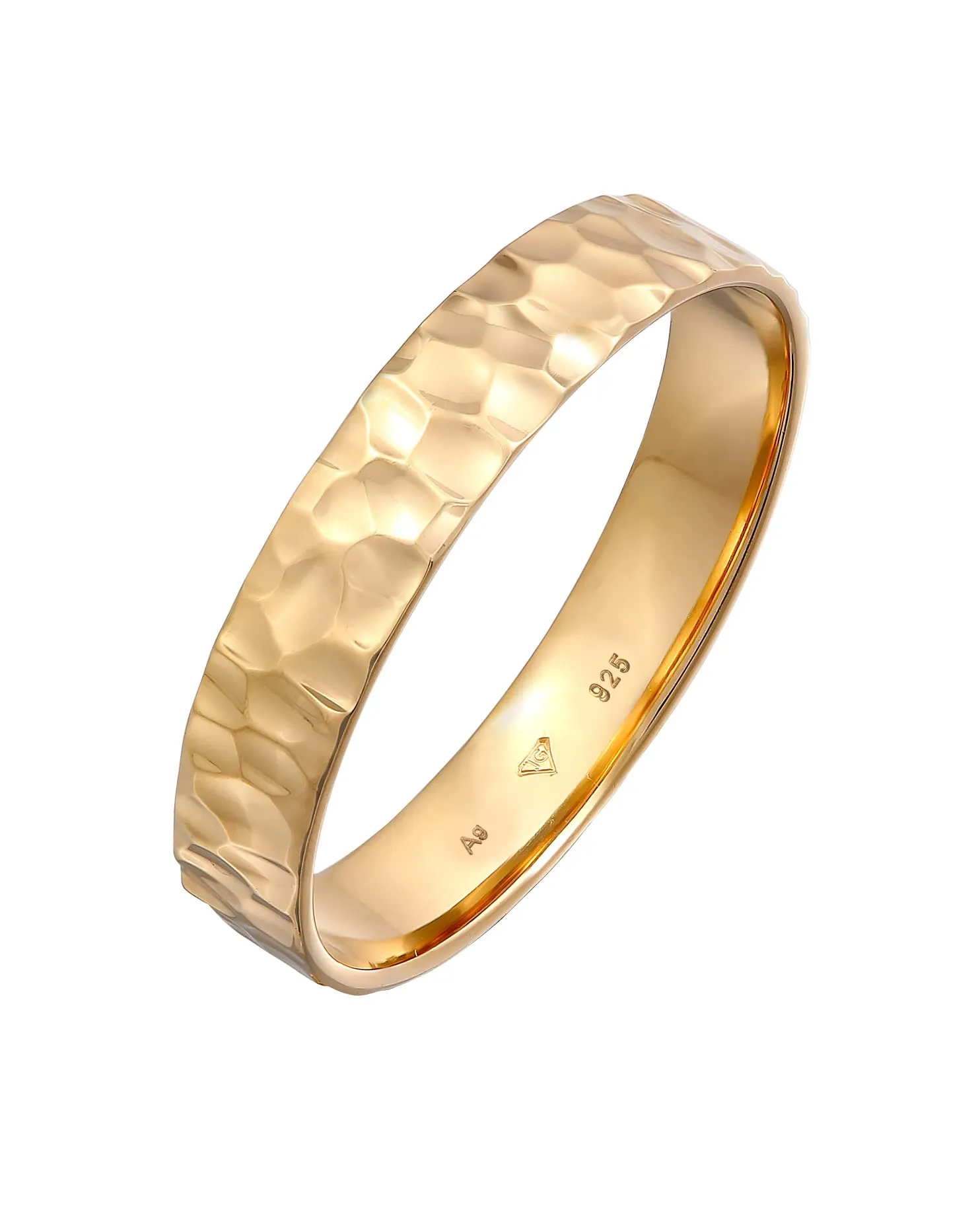 Kuzzoi Anello da uomo (4 mm) realizzato a mano, in argento sterling 925 placcato oro, anello di fidanzamento, anello dell'amicizia, anello oro martellato - immagine 1