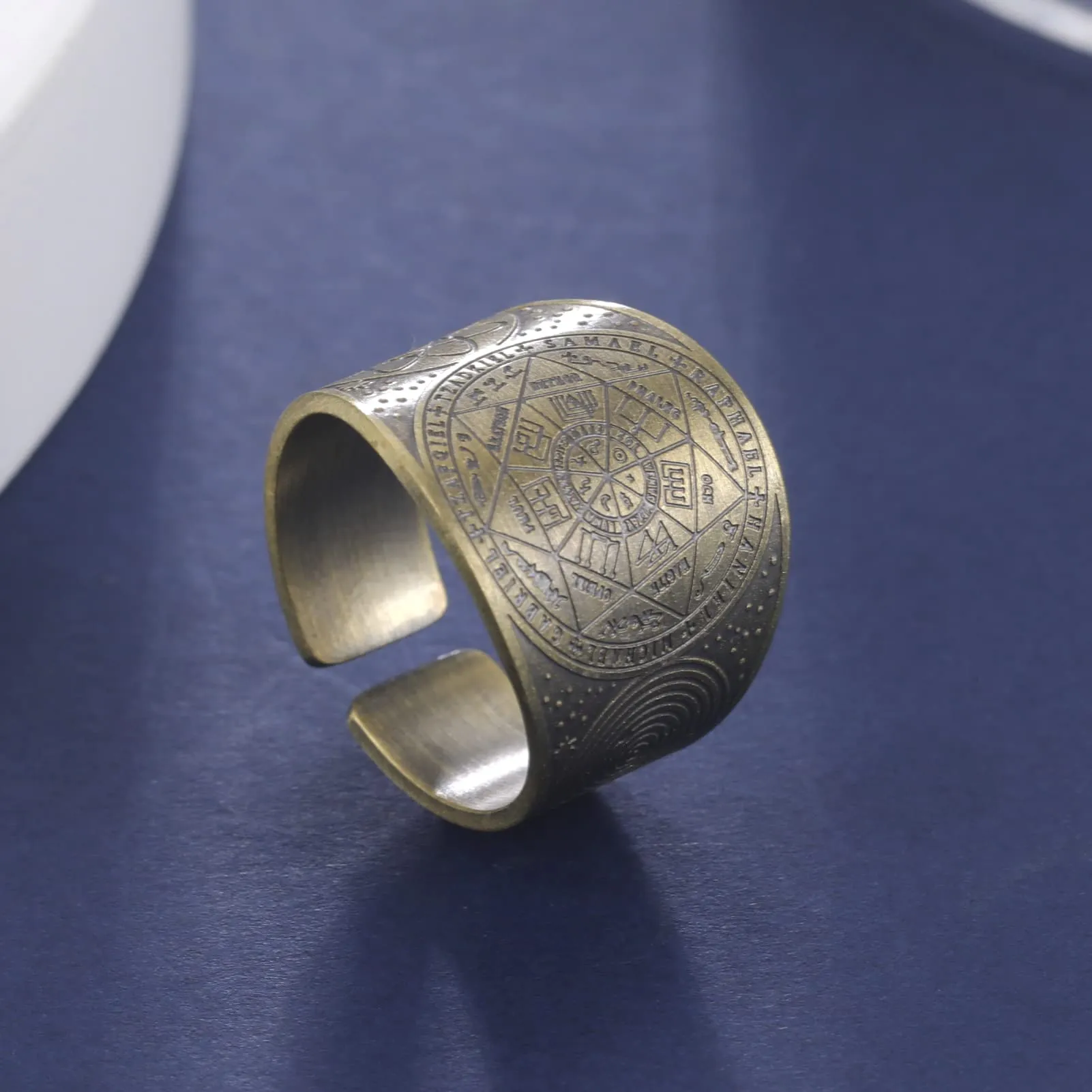 Amaxer Sette Arcangeli Anello per Uomo Cubo di Metatron Acciaio Inossidabile Il Sigillo di Salomone Tetragrammaton Arcangeli Protezione Anello Regolabile Fascia per Uomo Donna - immagine 6