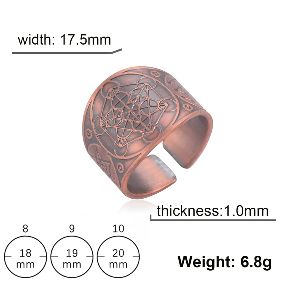 Amaxer Sette Arcangeli Anello per Uomo Cubo di Metatron Acciaio Inossidabile Il Sigillo di Salomone Tetragrammaton Arcangeli Protezione Anello Regolabile Fascia per Uomo Donna - immagine 4