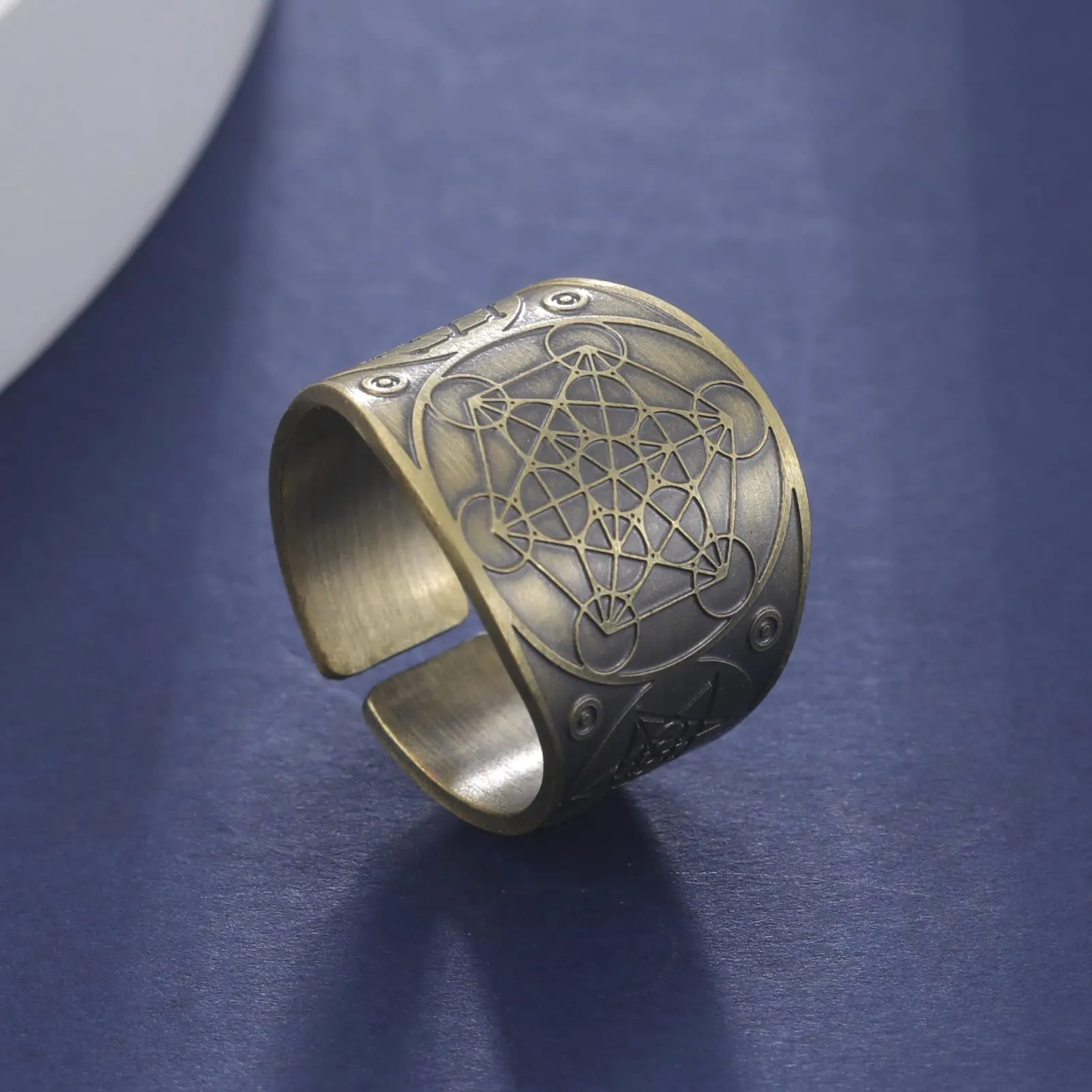 Amaxer Sette Arcangeli Anello per Uomo Cubo di Metatron Acciaio Inossidabile Il Sigillo di Salomone Tetragrammaton Arcangeli Protezione Anello Regolabile Fascia per Uomo Donna - immagine 6