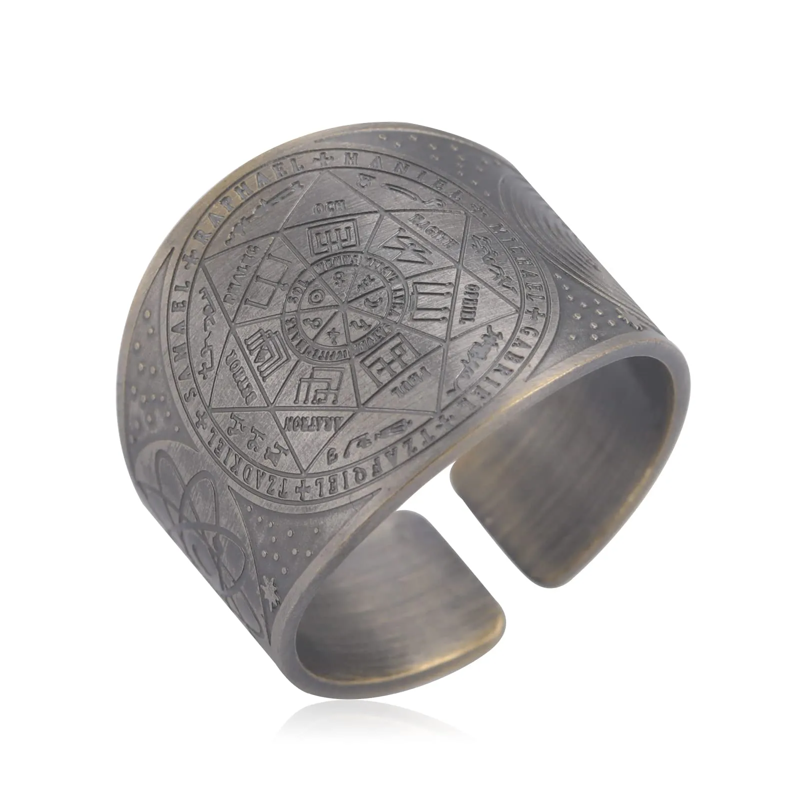 Amaxer Sette Arcangeli Anello per Uomo Cubo di Metatron Acciaio Inossidabile Il Sigillo di Salomone Tetragrammaton Arcangeli Protezione Anello Regolabile Fascia per Uomo Donna - immagine 1