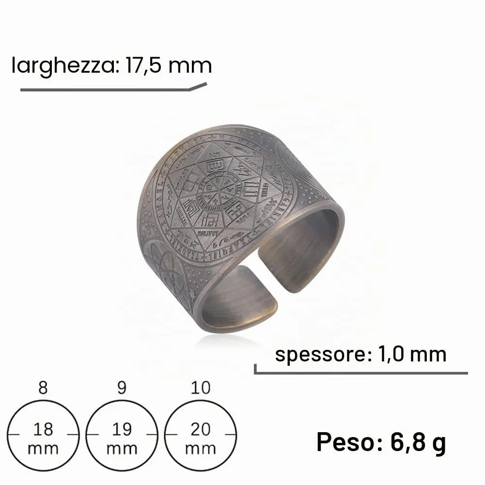 Amaxer Sette Arcangeli Anello per Uomo Cubo di Metatron Acciaio Inossidabile Il Sigillo di Salomone Tetragrammaton Arcangeli Protezione Anello Regolabile Fascia per Uomo Donna - immagine 4