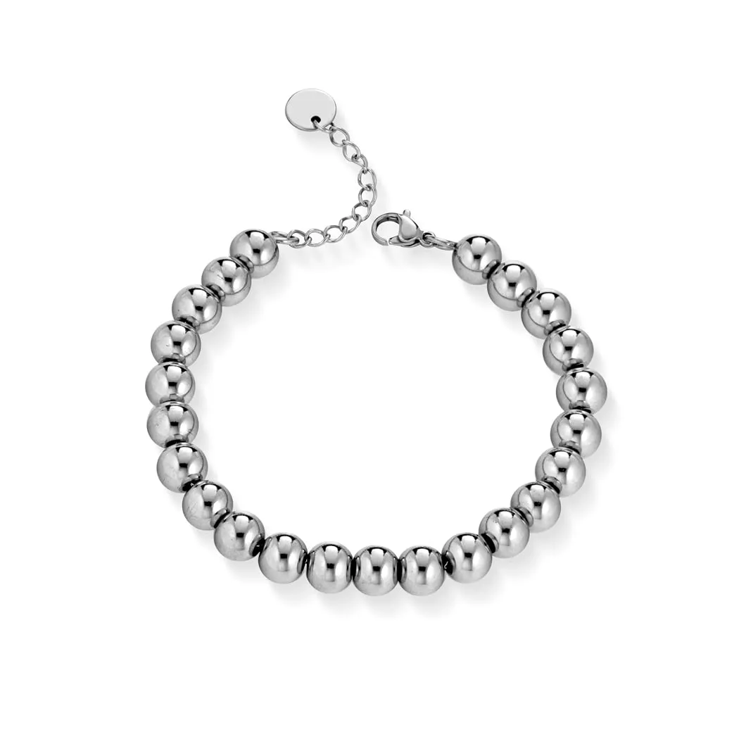Donipreziosi Bracciale con Sfere in Acciaio Inossidabile Argentato – Braccialetto Regolabile Uomo Donna Unisex con Chiusura a Moschettone – Nickel Free con Scatola e Certificato - Sfere 8 mm - immagine 1