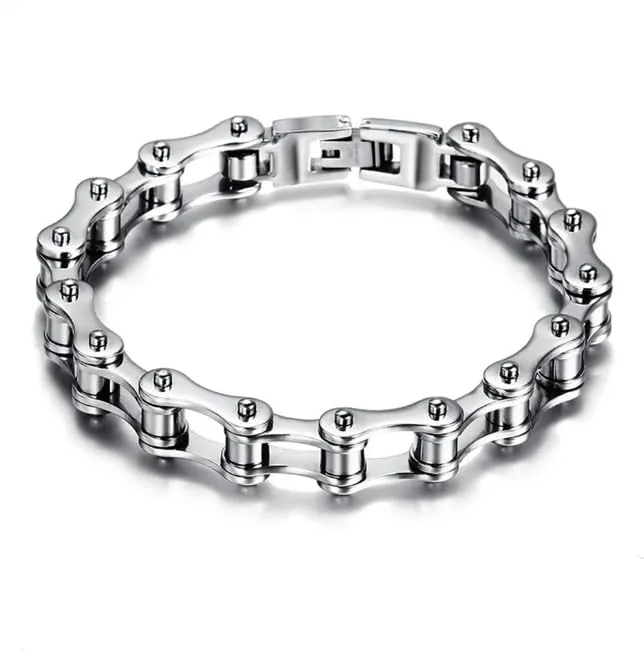 Bracciale catena bici acciaio inossidabile per uomo donna moto bicicletta colore argento braccialetto - immagine 1