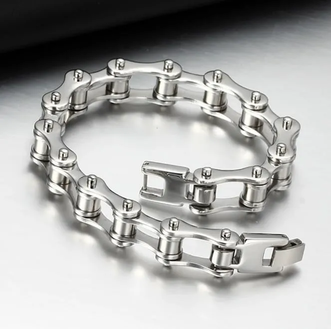Bracciale catena bici acciaio inossidabile per uomo donna moto bicicletta colore argento braccialetto - immagine 3