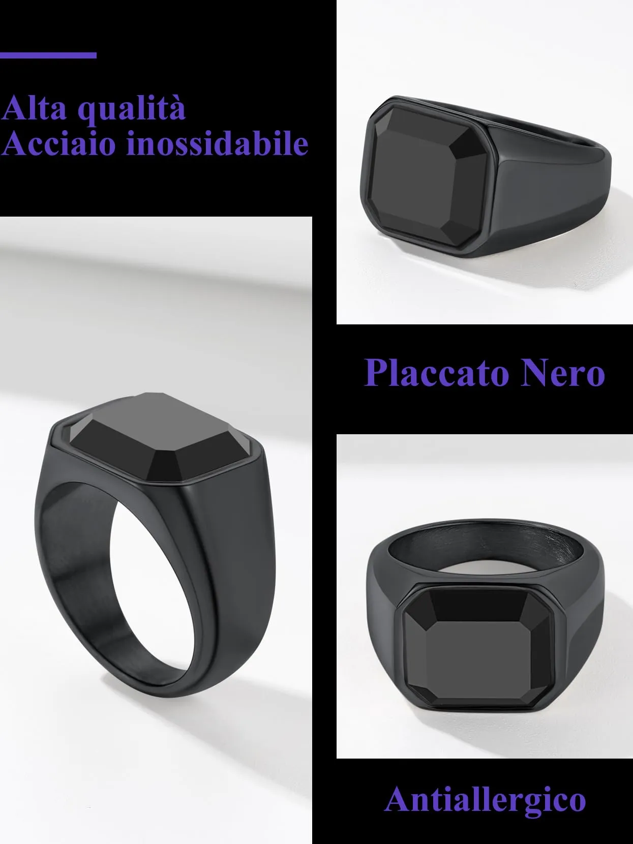 Richsteel Anello da Uomo in Acciaio Inox 62, Anello Onix Signature Nero - immagine 7