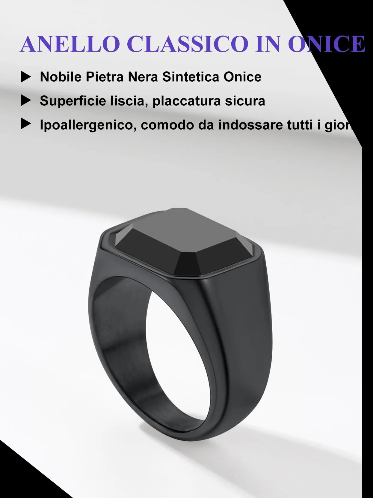 Richsteel Anello Donna Grassa Pietra Nera, 54.4 Anello Timbro Maschio - immagine 8