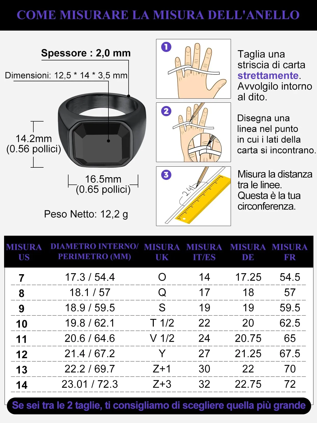 Richsteel Anello da uomo Big Finger, anello nero Sellotalla 72.2 - immagine 4