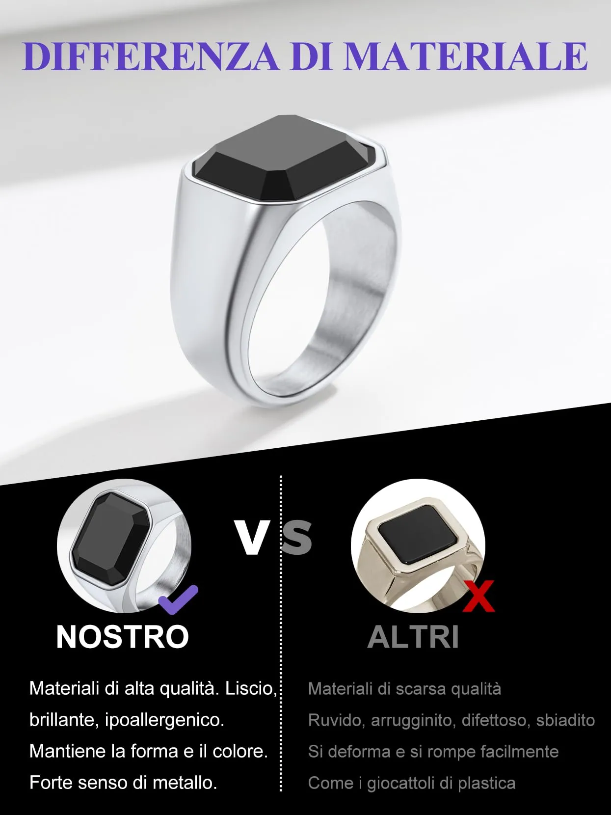 Richsteel Anello Timbro 57 Uomo Grande Agata Nera, Anel Home - immagine 5