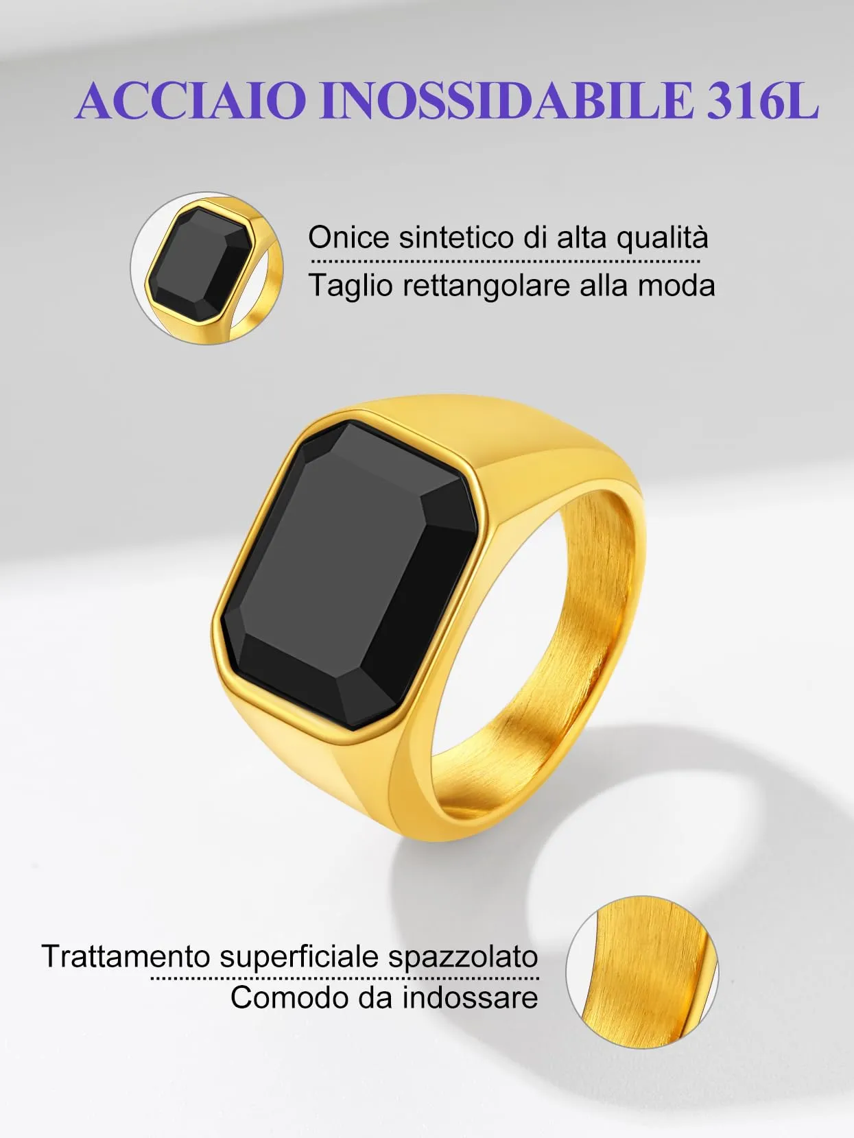 Richsteel Anello da uomo in acciaio inox 62, anello Onix signature nero - immagine 7