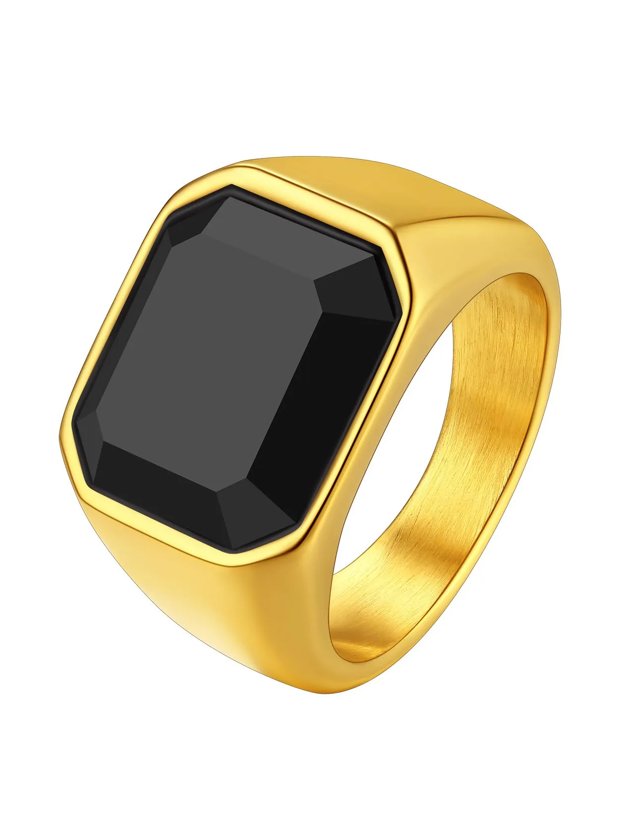 Richsteel Anello nero da uomo # 59, dito Meniscus sigillato con grande anello Onix - immagine 1