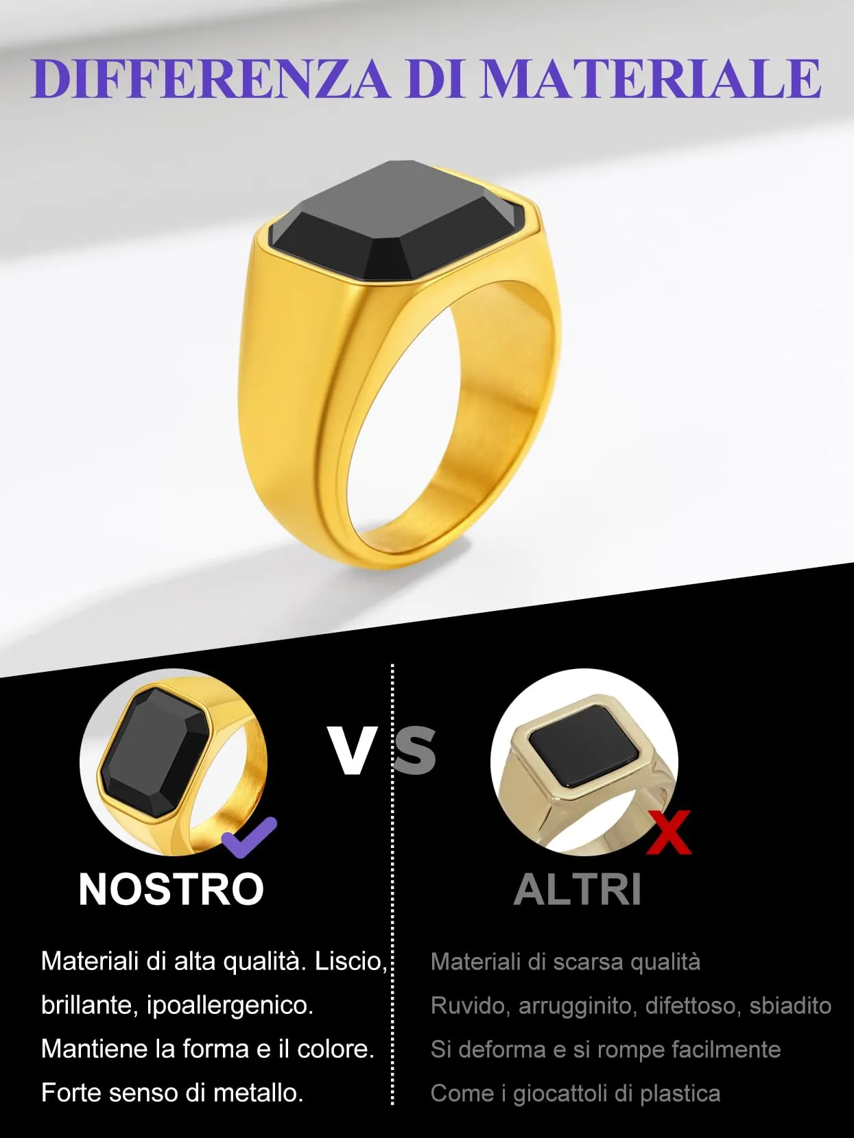 Richsteel Anello nero da uomo # 59, dito Meniscus sigillato con grande anello Onix - immagine 8