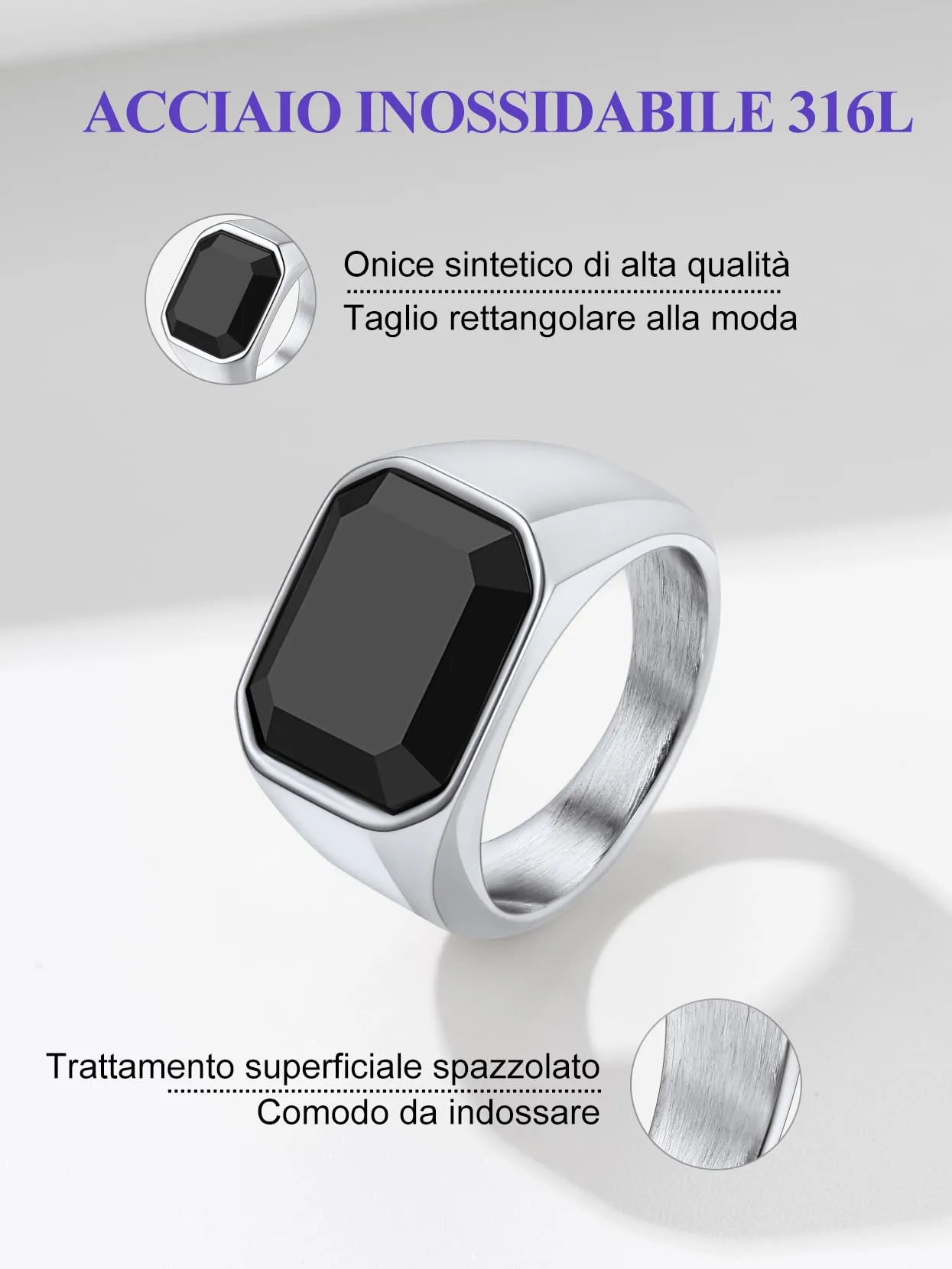 Richsteel Anello 62 uomini in acciaio inox, firma dell'anello in pietra nera - immagine 7