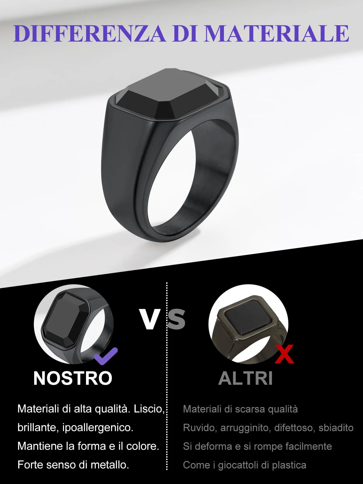 Richsteel Grande Anello Pietra Nera, Anello 67 Guarnizione d'Acciaio - immagine 6