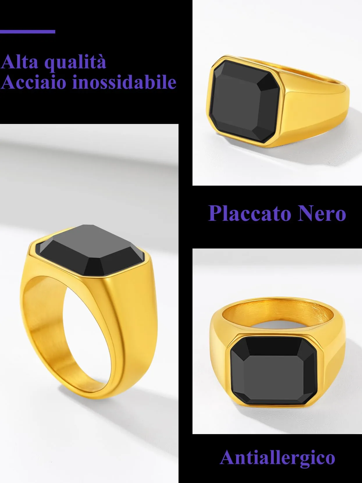 Richsteel Anello da uomo Big Finger, anello nero Sellotalla 72.2 - immagine 4