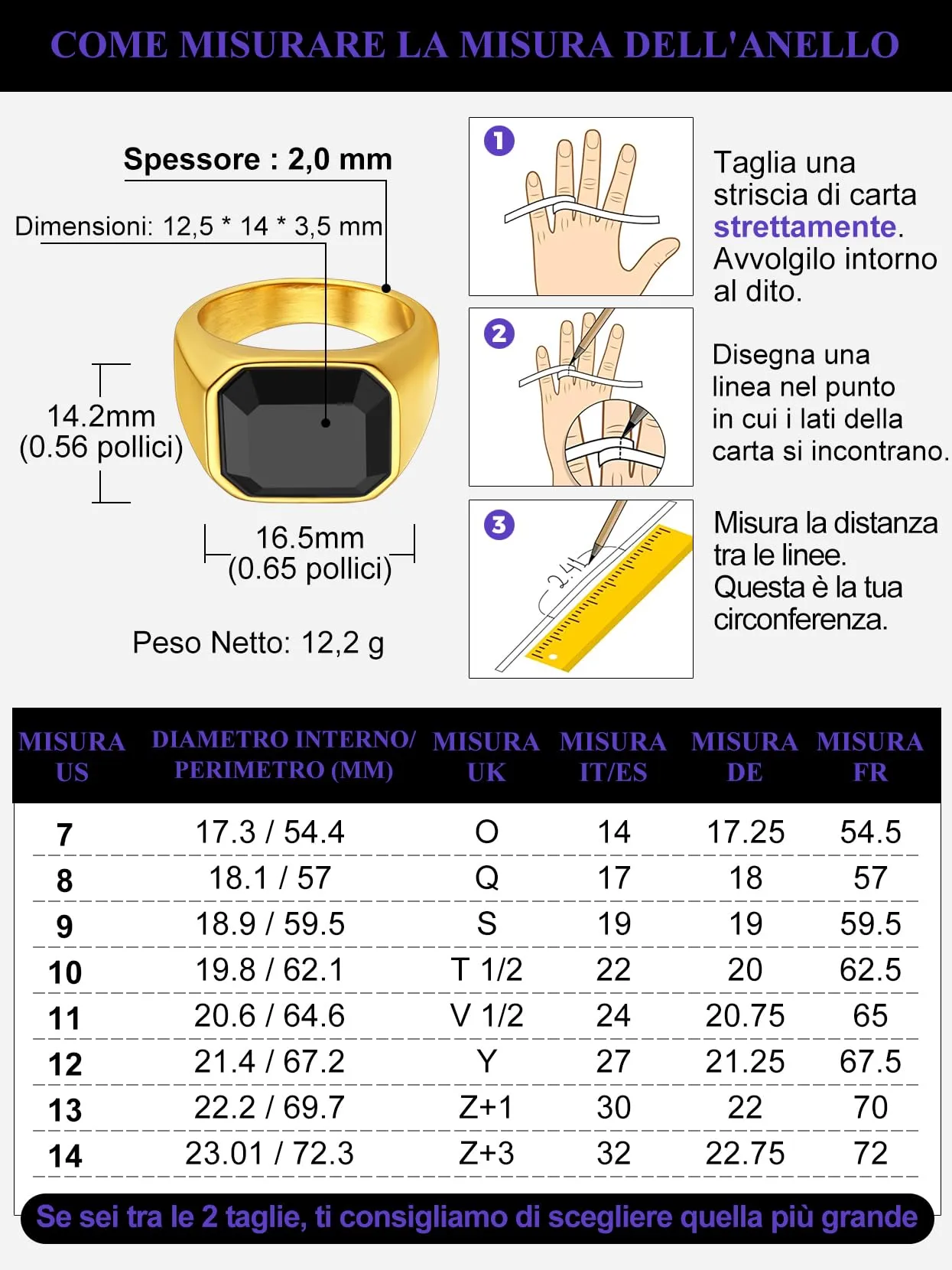 Richsteel Anello da uomo Big Finger, anello nero Sellotalla 72.2 - immagine 5