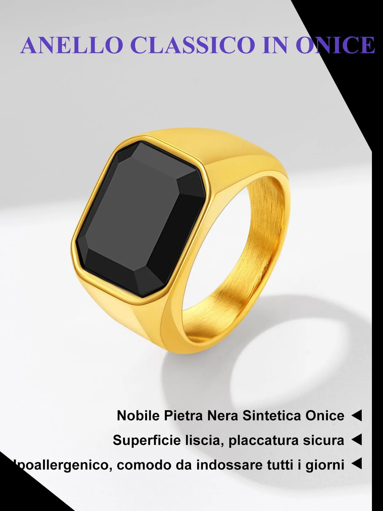 Richsteel Anello di Tenuta 57 per Uomo con Grande Agata Nera, Acciaio Anel Homem - immagine 6